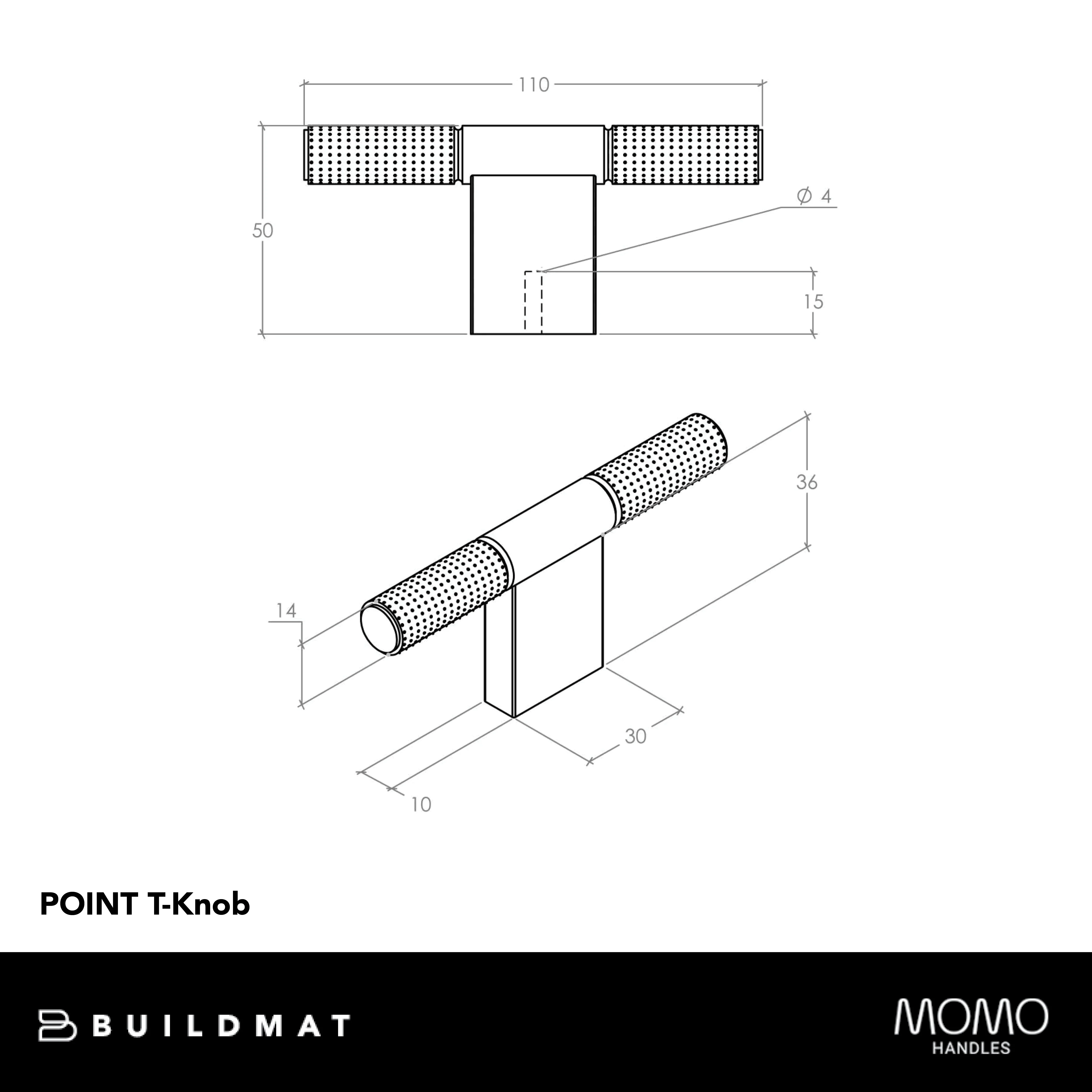 Momo Handles Momo Point T Knob 110mm Brushed Black - Image 4