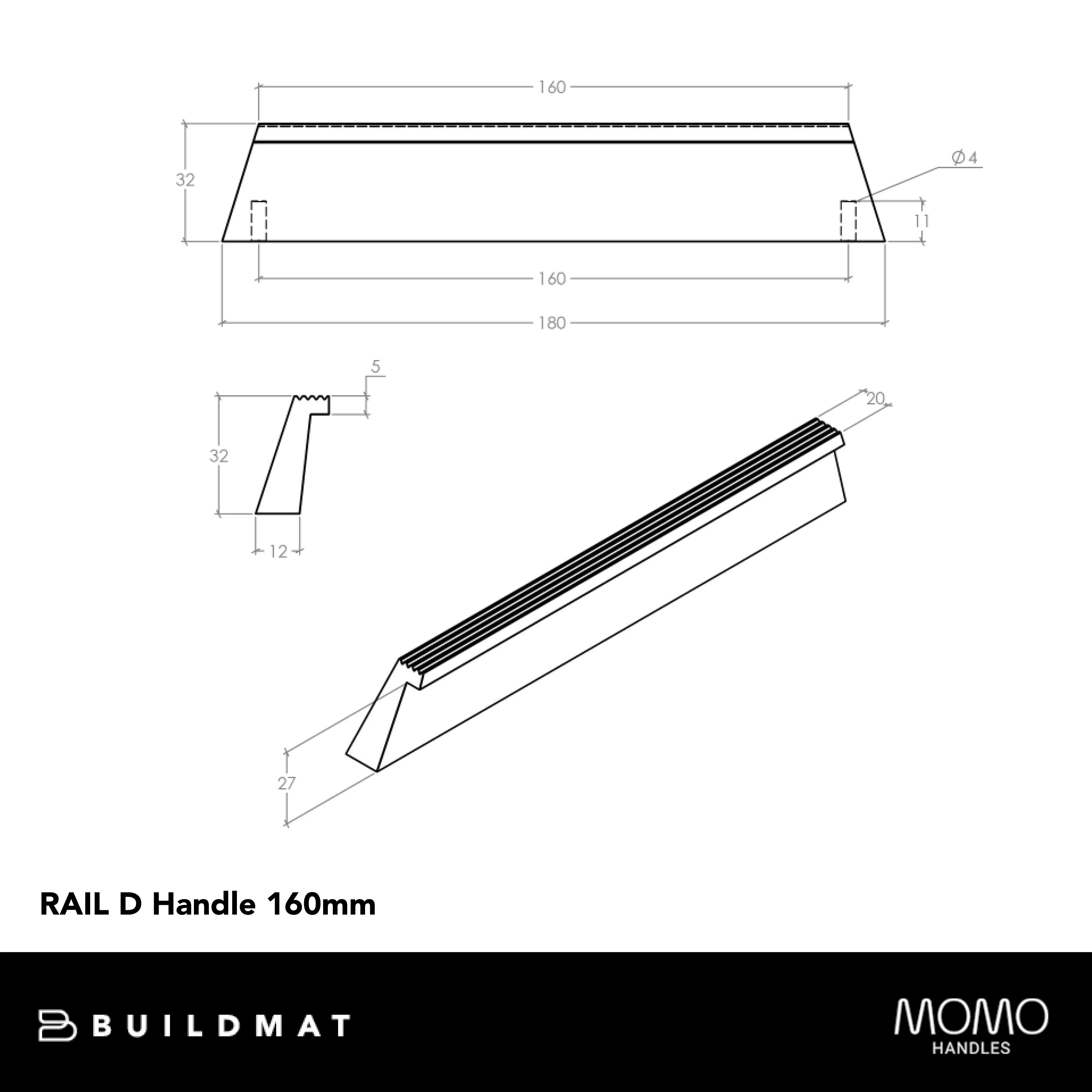 Momo Rail D Handle 160mm Stainless Steel Look - Image 4