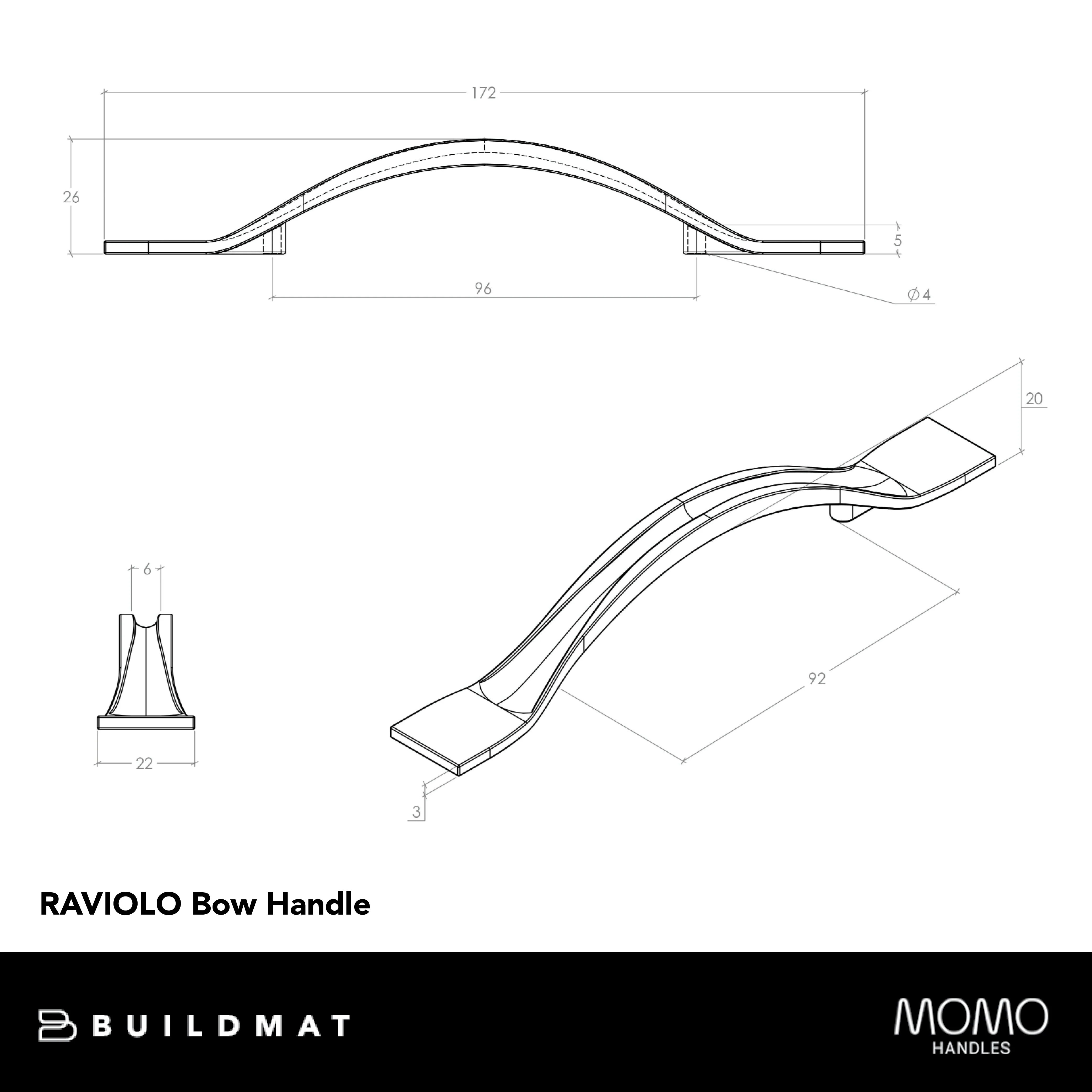 Momo Handles Momo Raviolo Bow Handle 96mm Antique Brass - Image 4