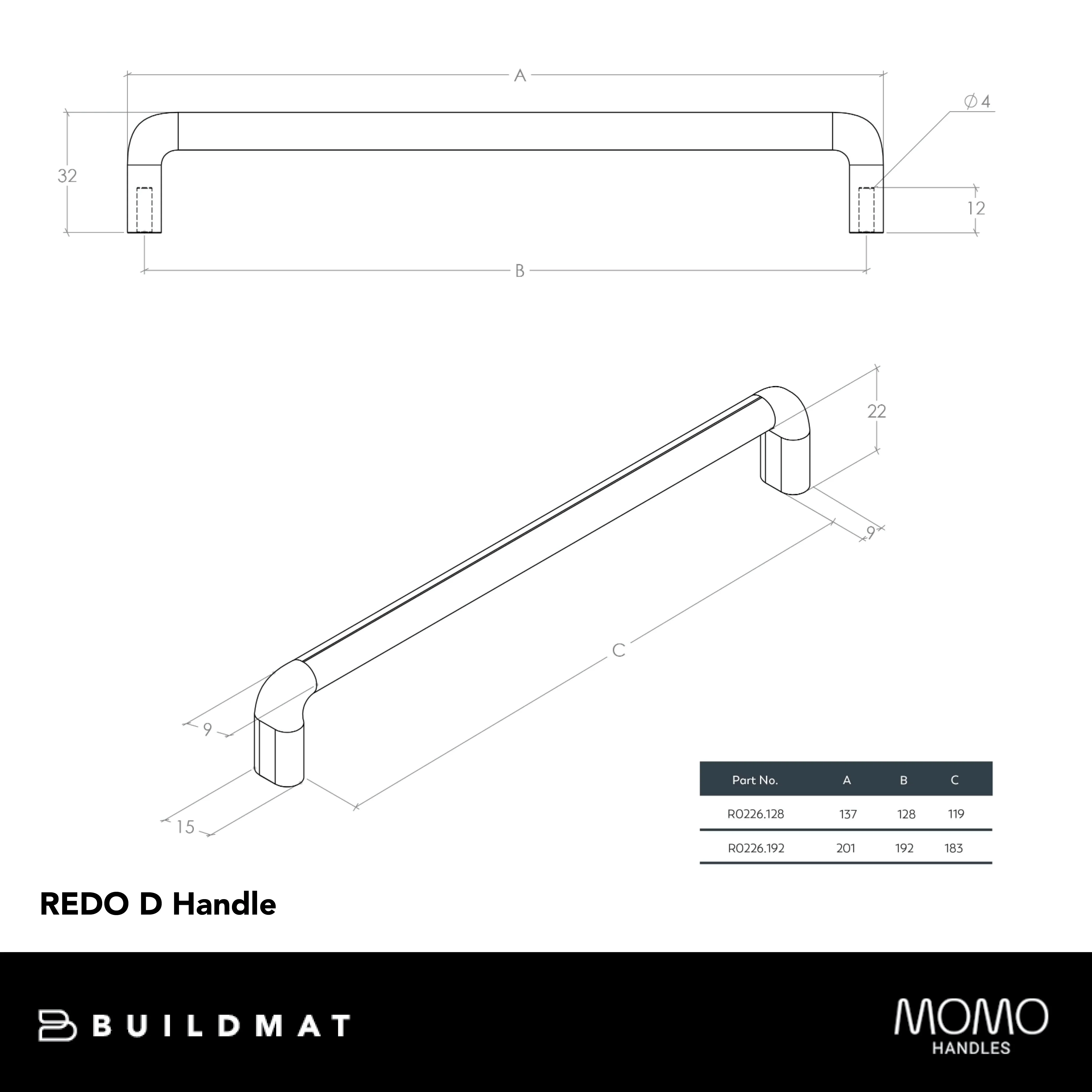 Momo Handles Momo Redo D Handle 192mm Pewter - Image 4