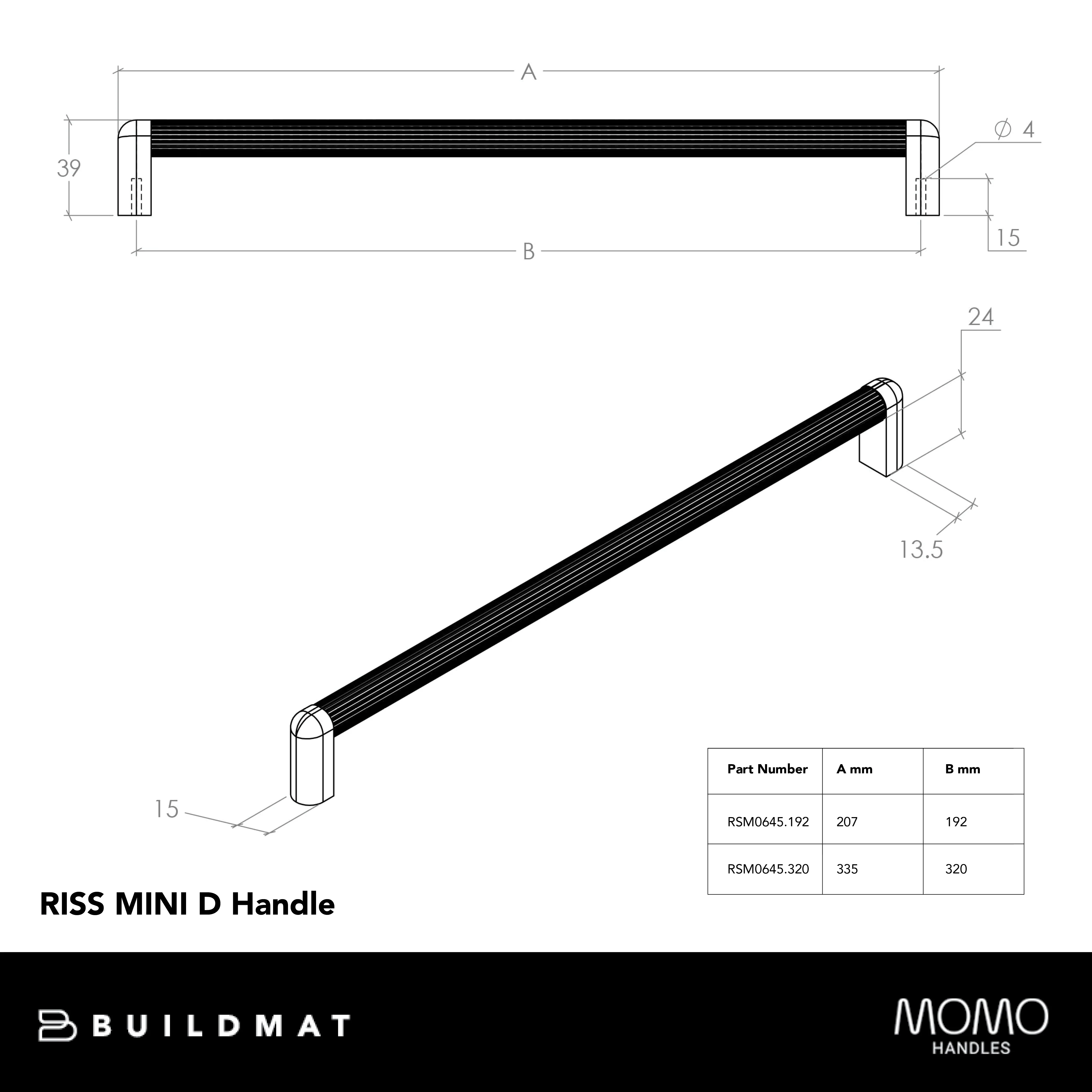 Momo Handles Riss Mini D Handle 192mm Matte White - Image 4