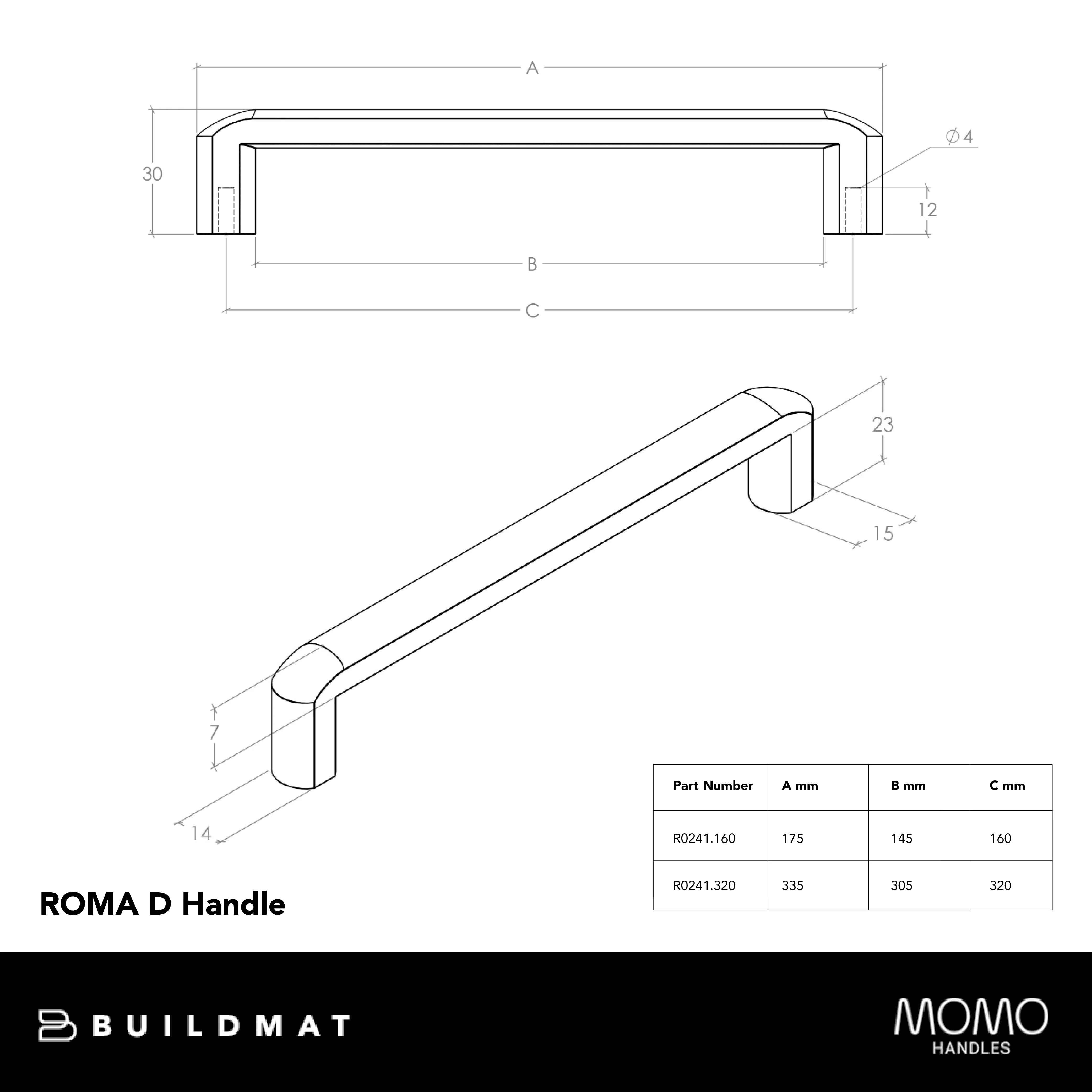 Momo Handles Roma D Handle 320mm Brushed Nickel - Image 4