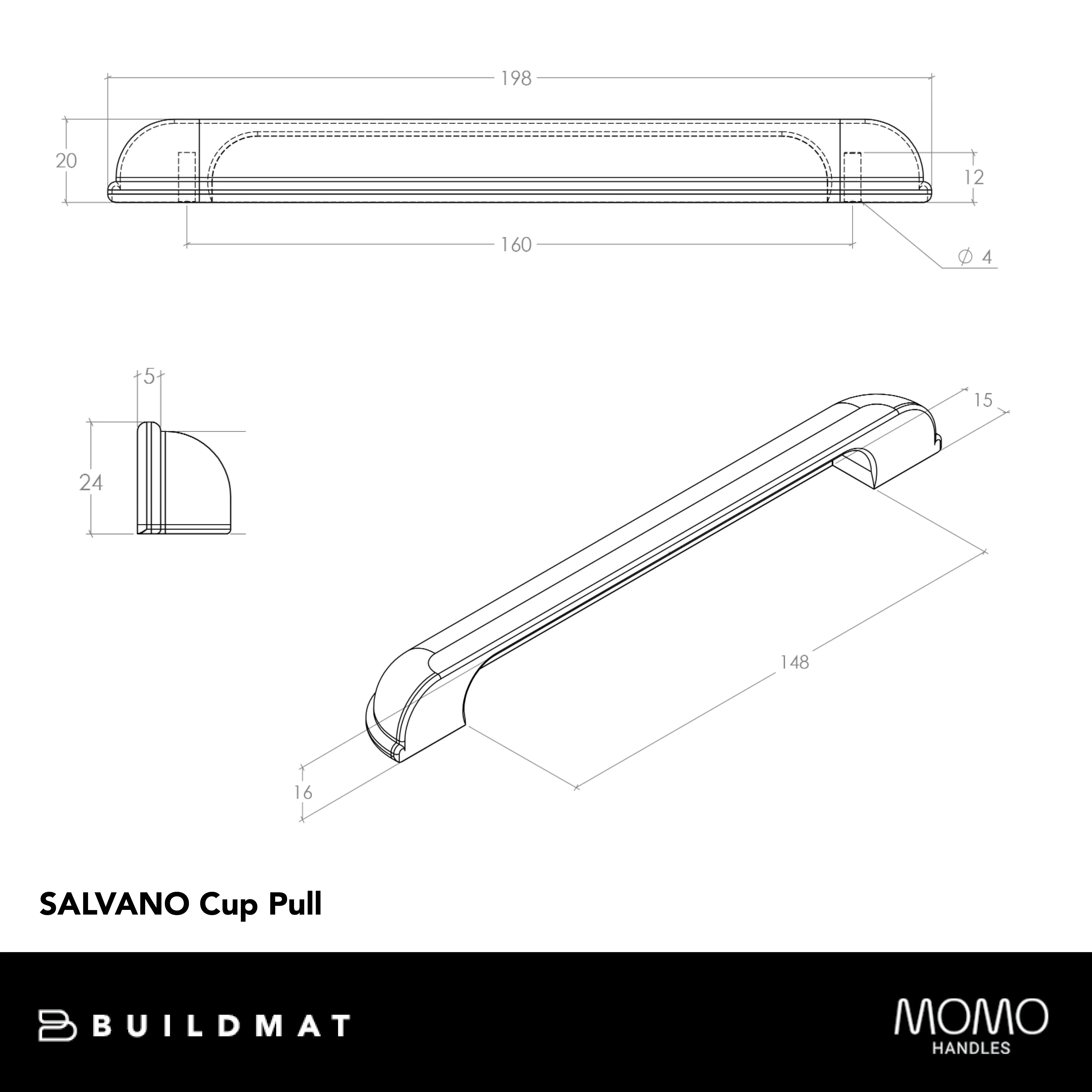 Momo Handles Momo Salvano Cup Pull 160mm Brushed Nickel - Image 4