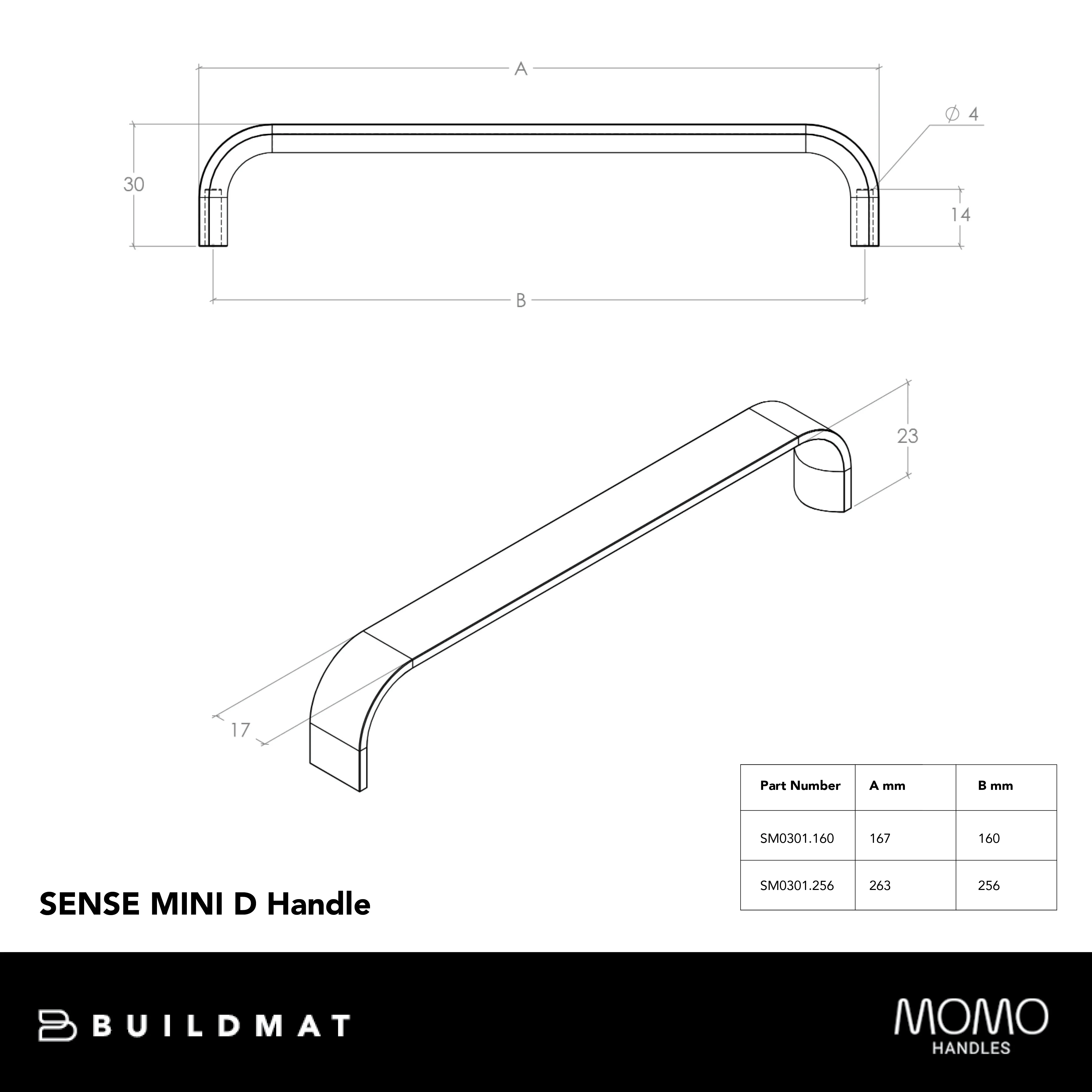 Momo Handles Sense Mini D Handle 160mm Brushed Dark Brass - Image 4