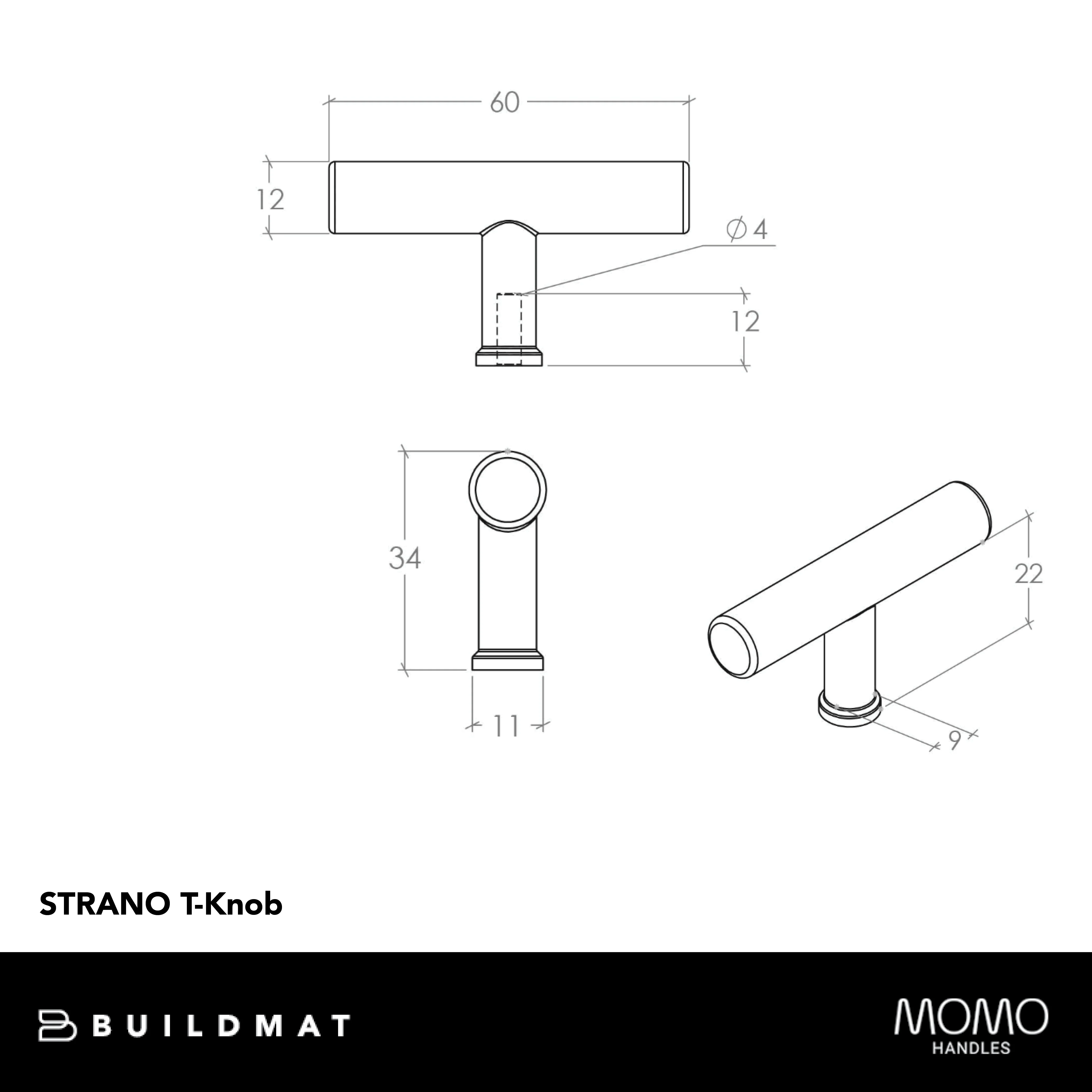 Momo Handles Strano T Knob 60mm Matte White - Image 4