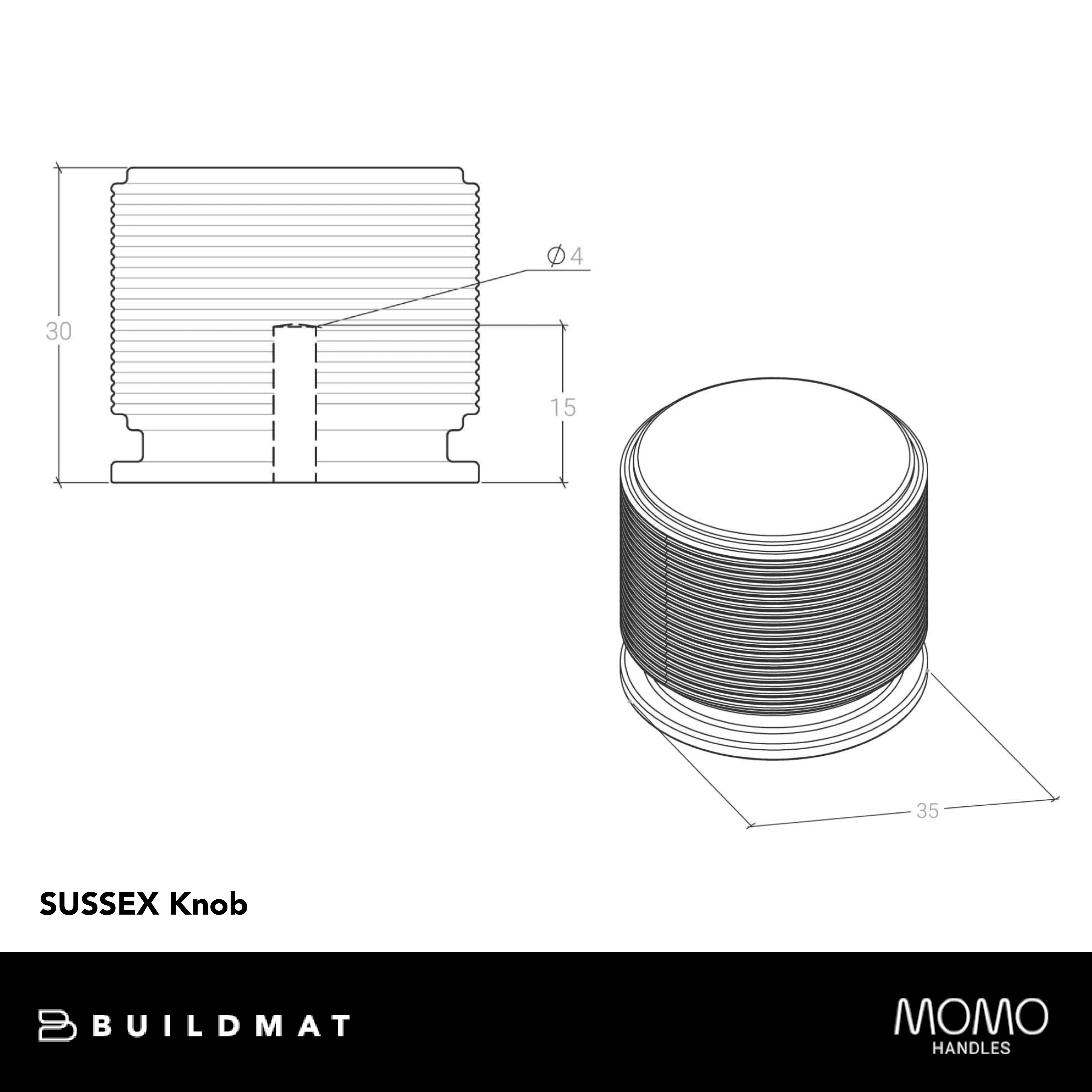 Momo Handles Momo Sussex Solid Brass Knob 35mm Brushed Satin Brass - Image 4