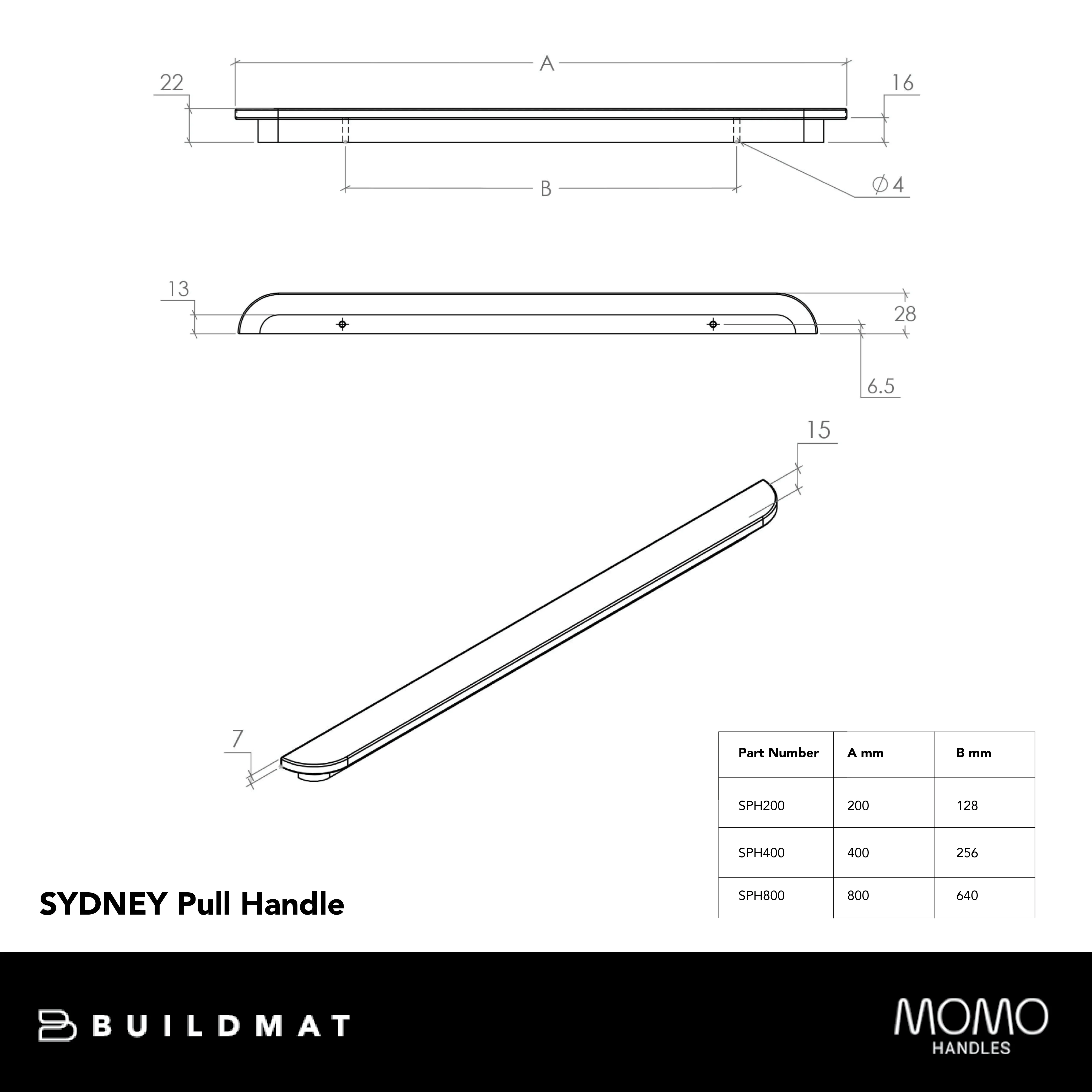 Momo Handles Sydney Pull Handle 200mm Raw Walnut - Image 4