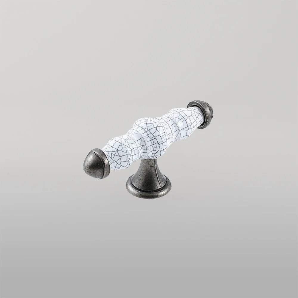 Momo Handles Momo Trianon T Knob 90mm White Crackle & Pewter - Image 2