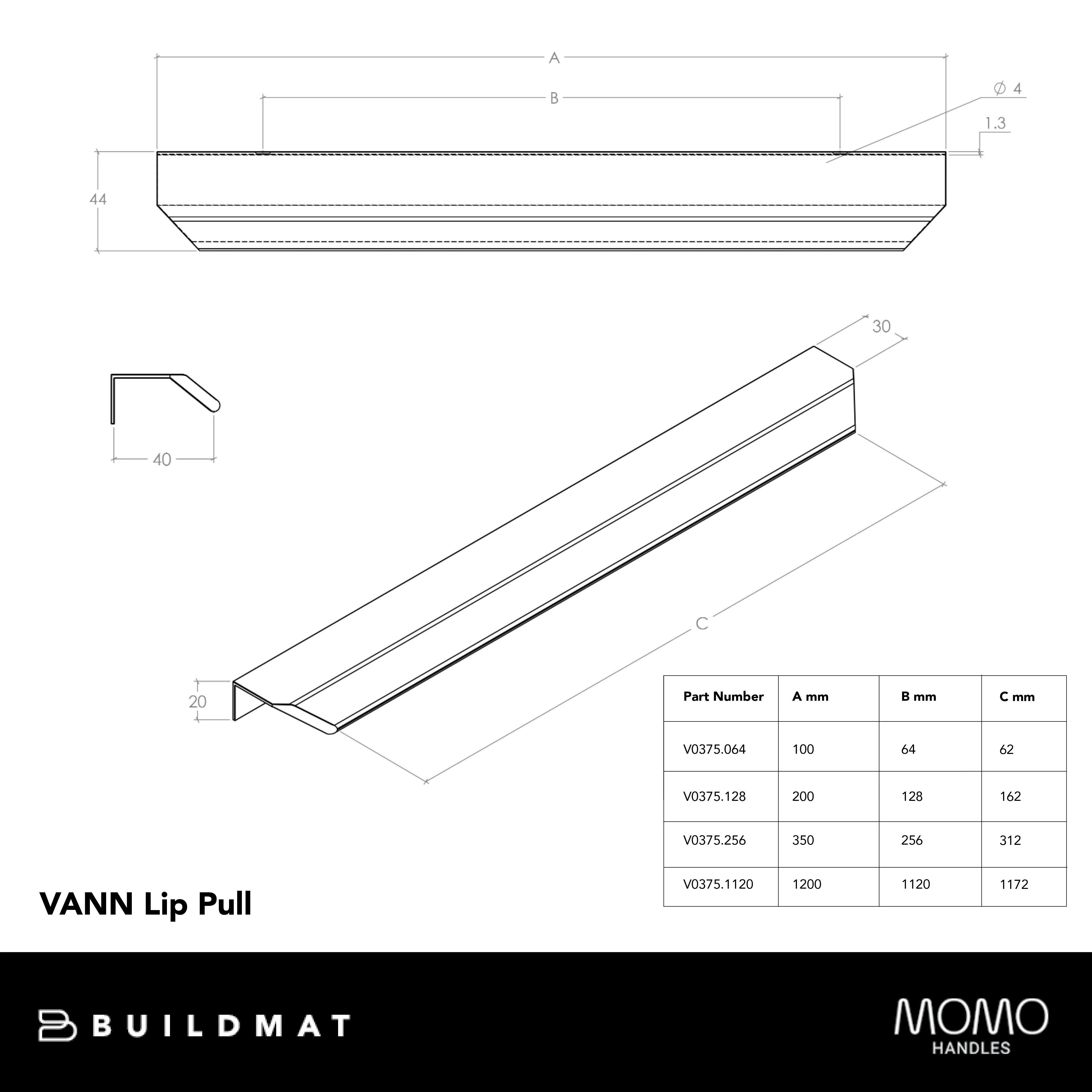Momo Handles Momo Vann Lip Pull Handle 128mm Matte Black - Image 4
