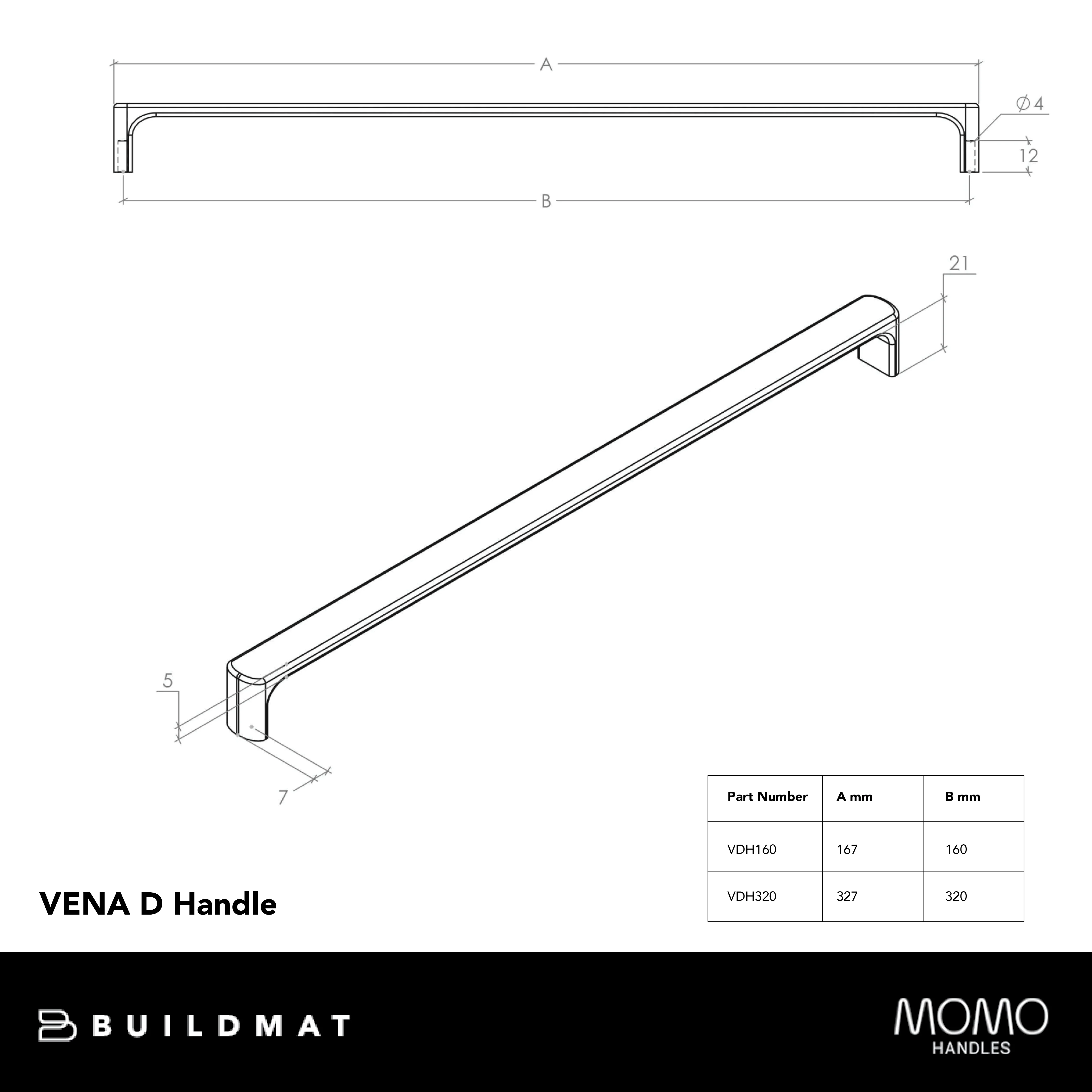 Momo Handles Vena D Handle 320mm Matte White - Image 4