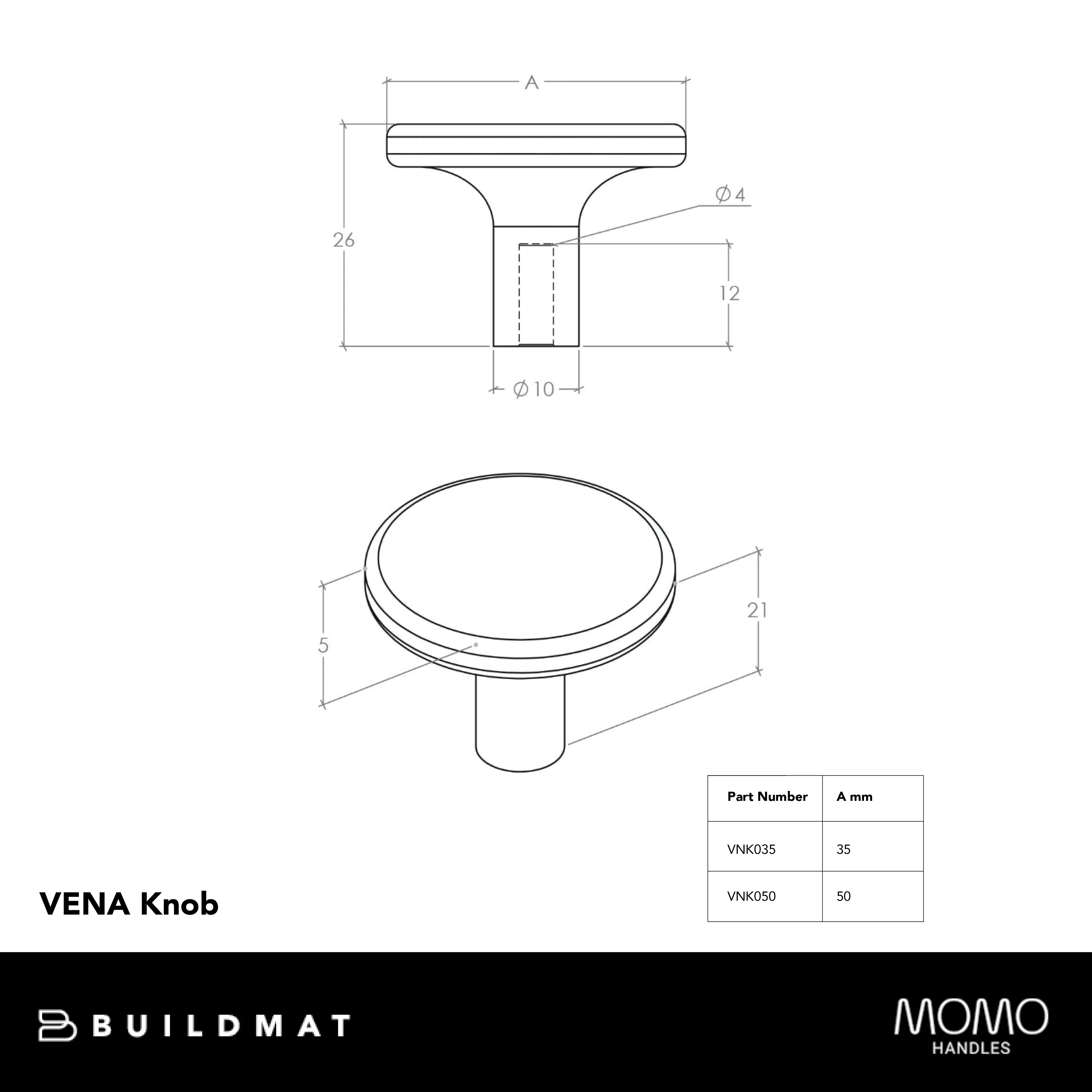 Momo Handles Vena Knob 50mm Matte White - Image 5
