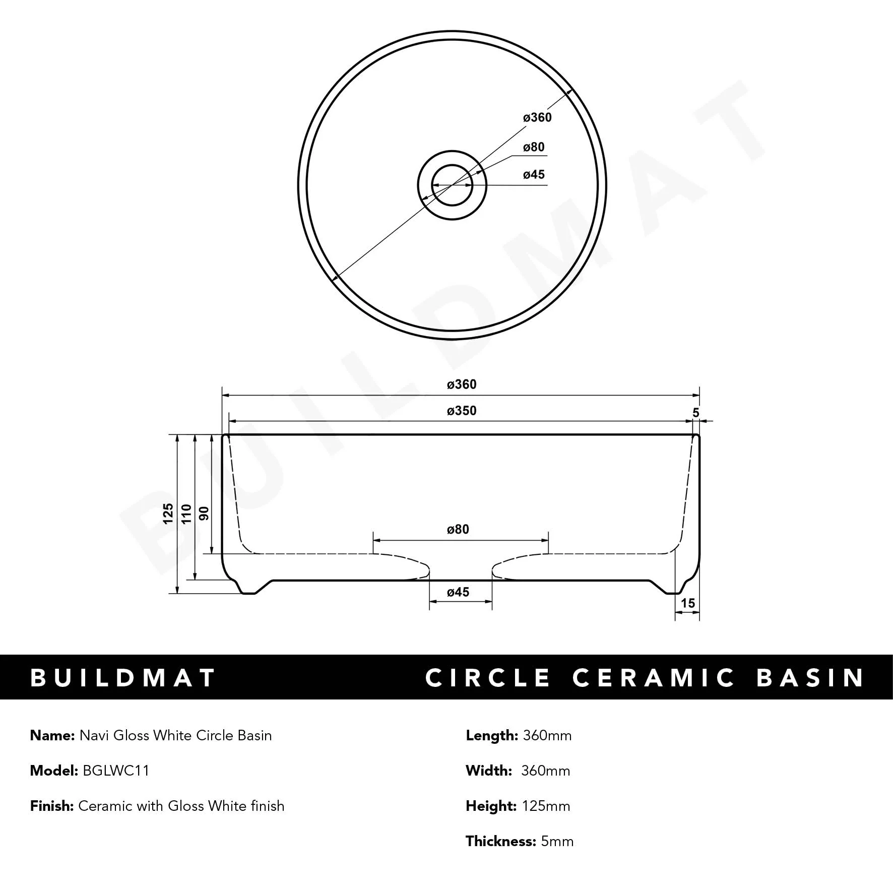 Alma Navi Gloss White Circle Basin - Image 5
