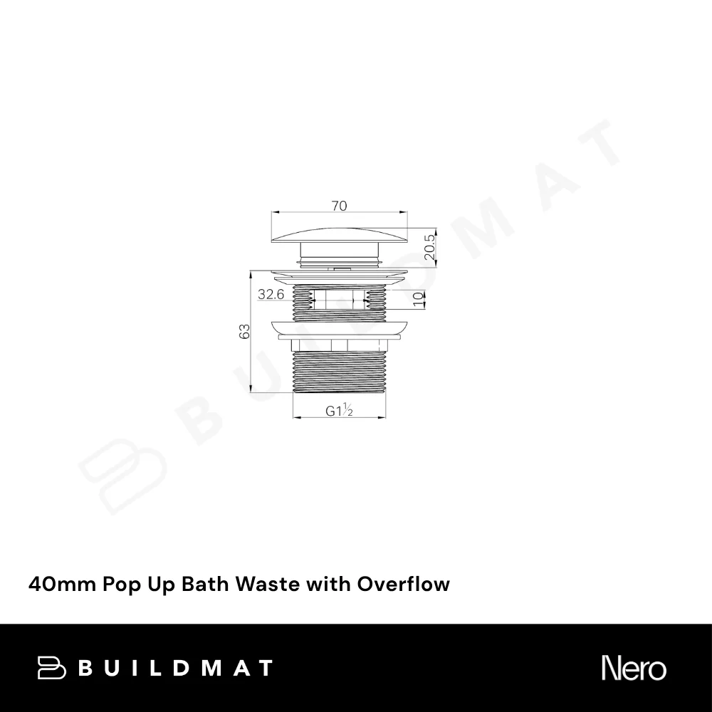Nero 40mm Pop Up Bath Waste with Overflow Brushed Bronze - Image 4