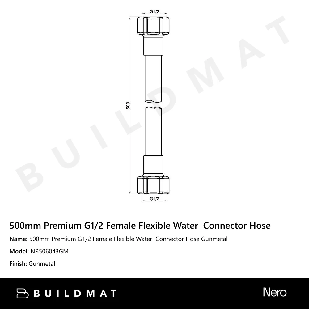 Nero 500mm Premium G1/2 Female Flexible Water Connector Hose Gunmetal - Image 4