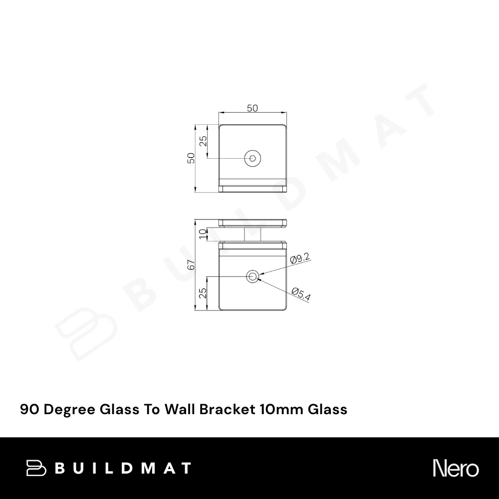 Nero 90 Degree Glass To Wall Bracket 10mm Glass Matte Black - Image 4