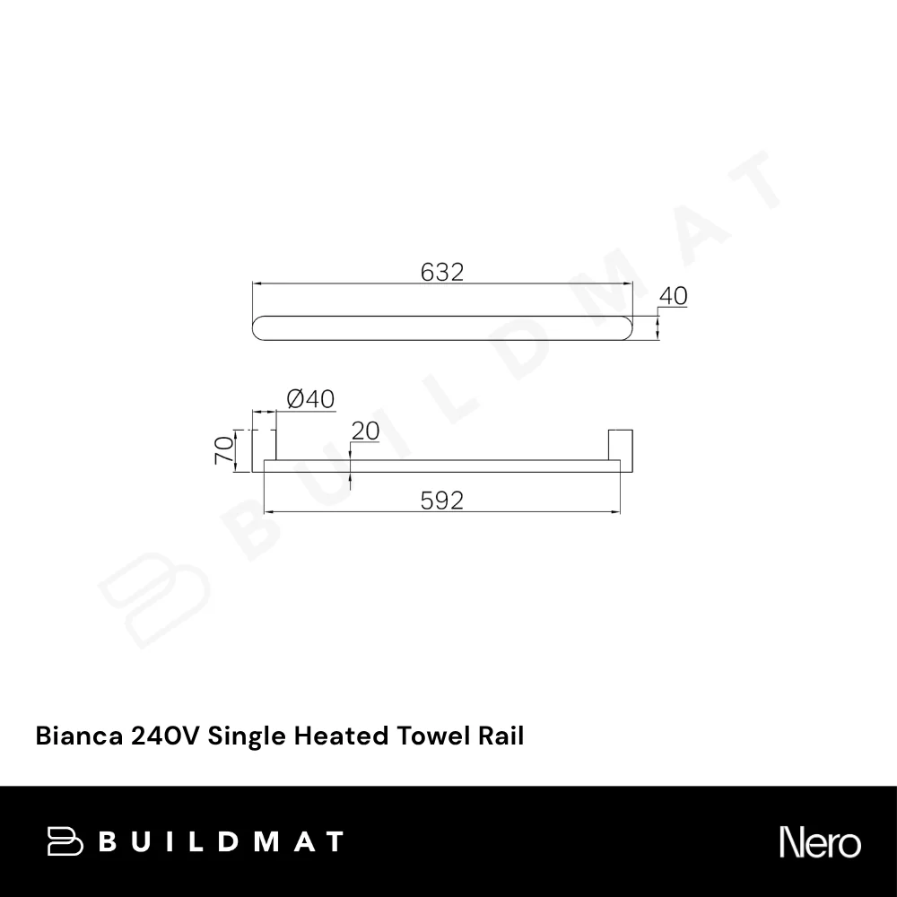 Nero Bianca 240V Single Heated Towel Rail Chrome - Image 4