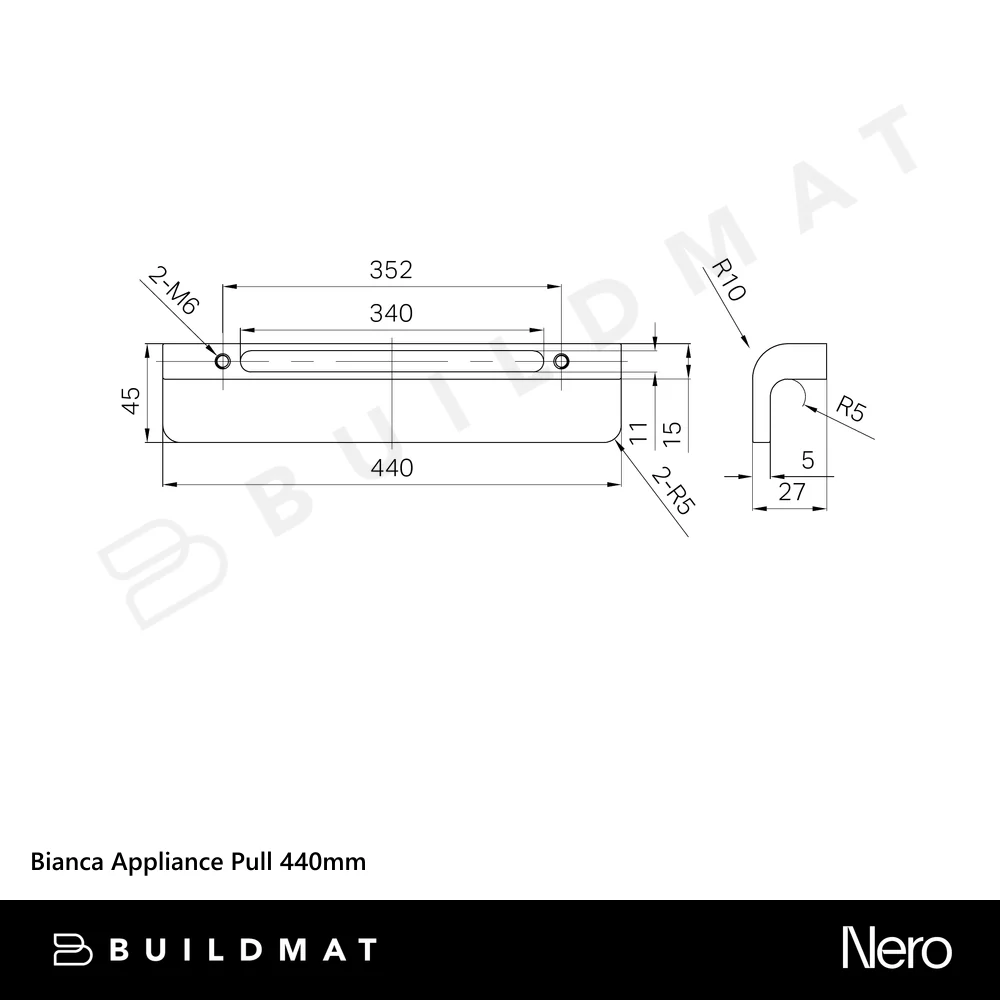 Nero Bianca Appliance Pull 440mm Brushed Nickel - Image 4