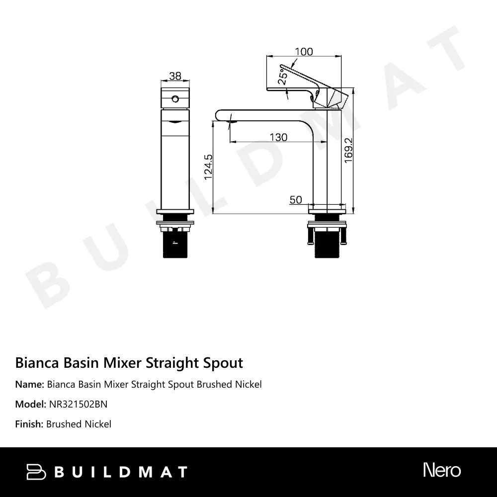 Nero Bianca Basin Mixer Straight Spout Brushed Nickel - Image 4