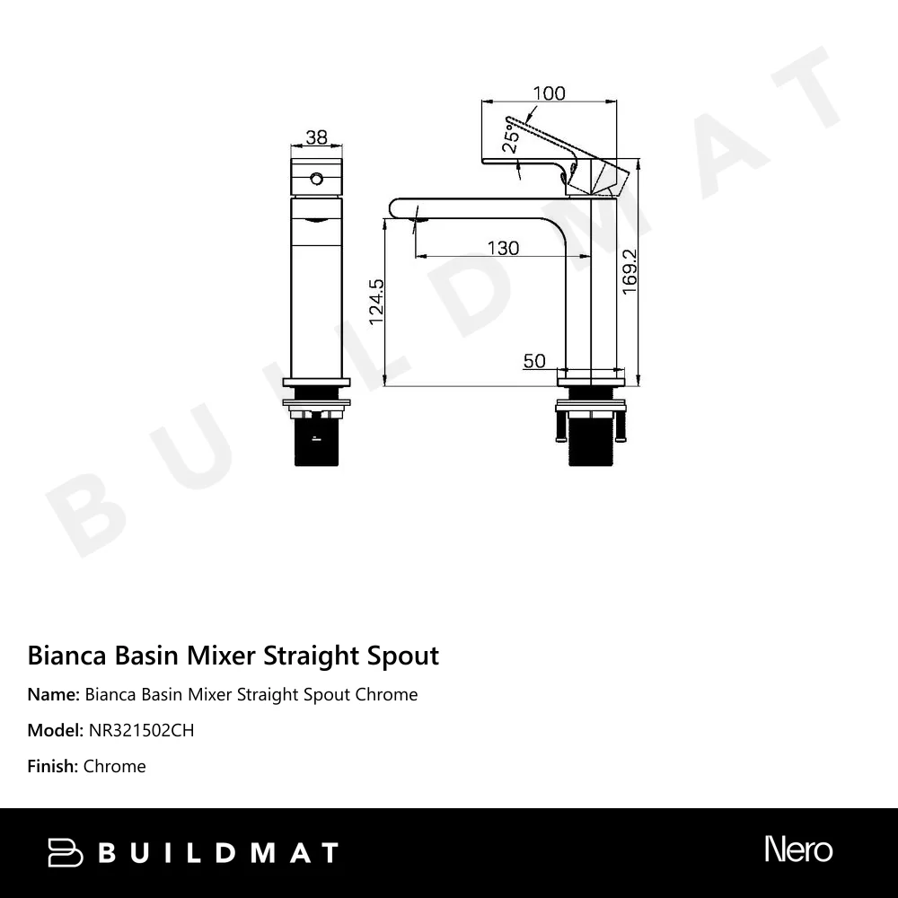 Nero Bianca Basin Mixer Straight Spout Chrome - Image 4