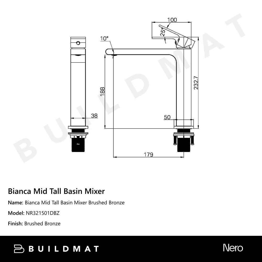 Nero Bianca Mid Tall Basin Mixer Brushed Bronze - Image 4