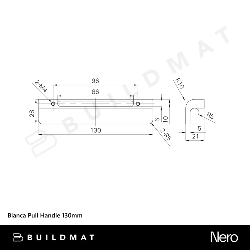 Nero Bianca Pull Handle 130mm Matte Black - Image 4