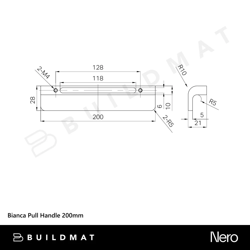 Nero Bianca Pull Handle 200mm Matte Black - Image 4