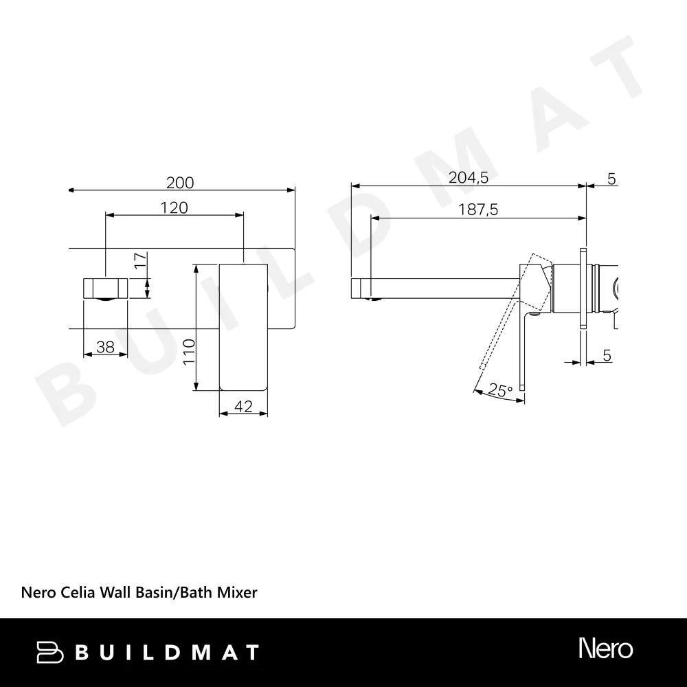 Nero Celia Wall Basin/Bath Mixer Brushed Nickel - Image 4