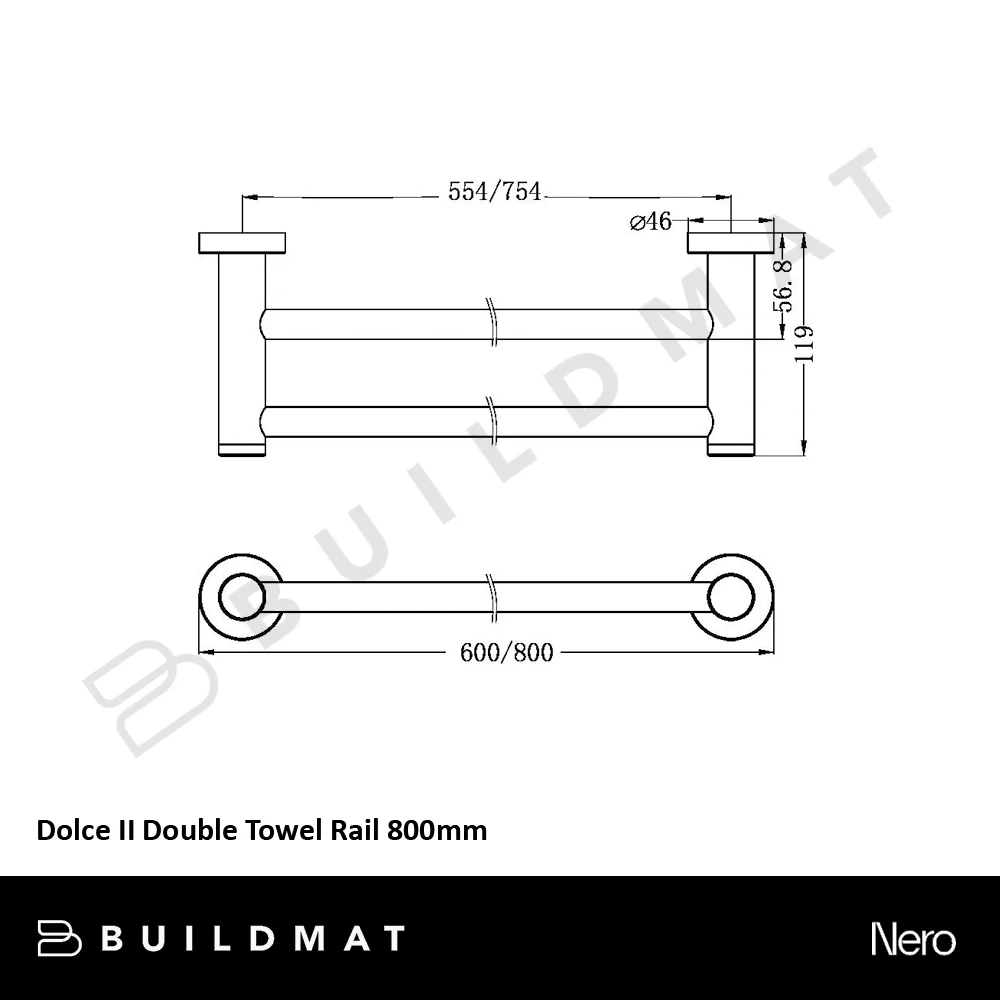 Nero Dolce II Double Towel Rail 800mm Brushed Gold - Image 4