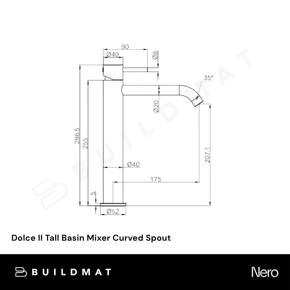 Nero Dolce II Tall Basin Mixer Curved Spout Brushed Gold - Image 4