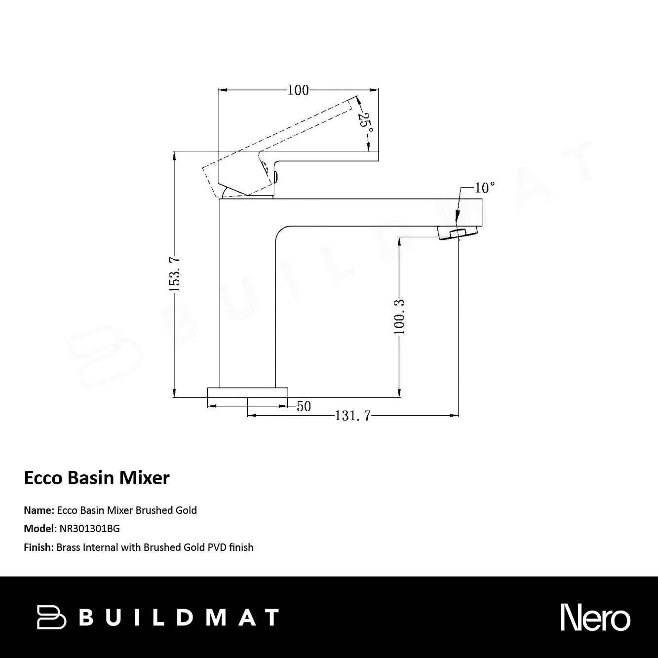 Nero Ecco Basin Mixer Brushed Gold - Image 4