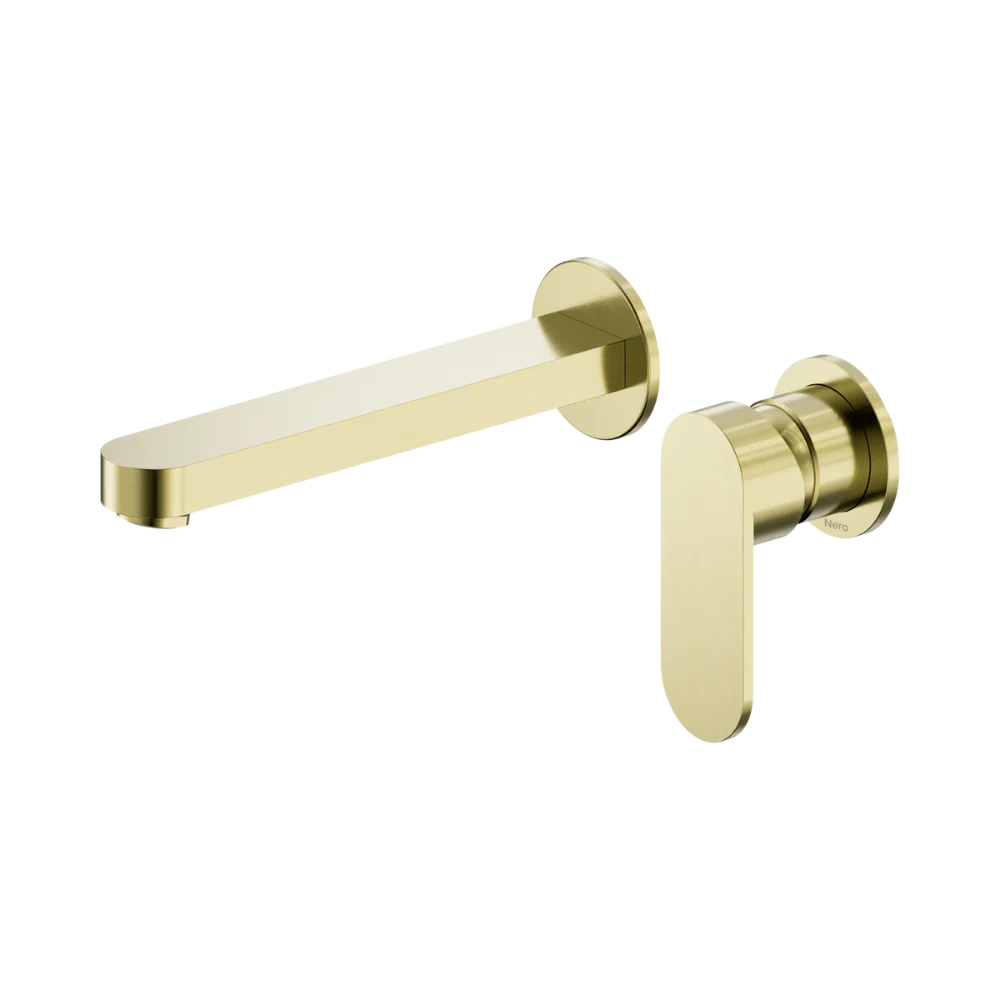 Nero Ecco Wall Basin/Bath Mixer Separate Back Plate 60mm Brushed Gold