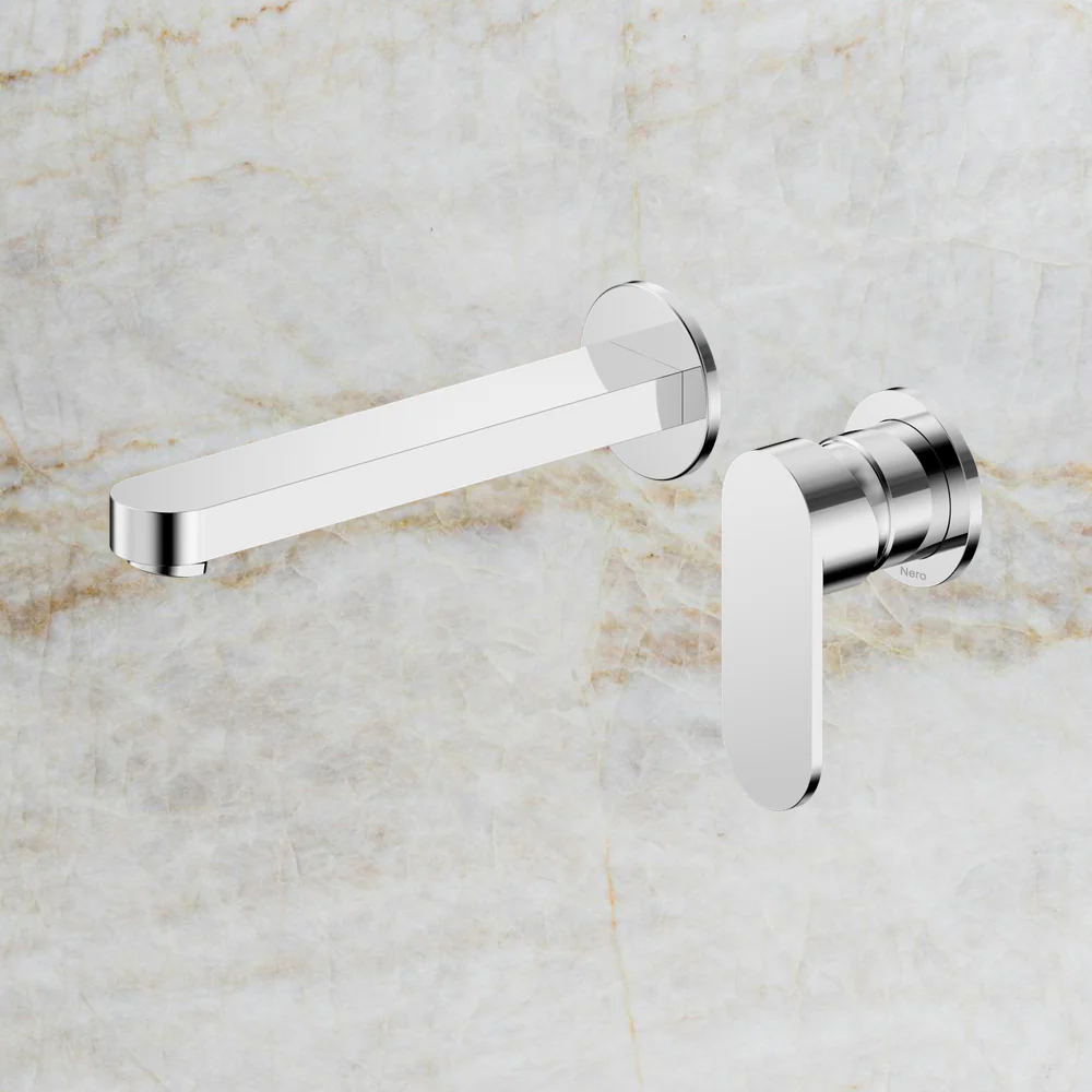 Nero Ecco Wall Basin/Bath Mixer with Separate Backplate 60mm Chrome - Image 2