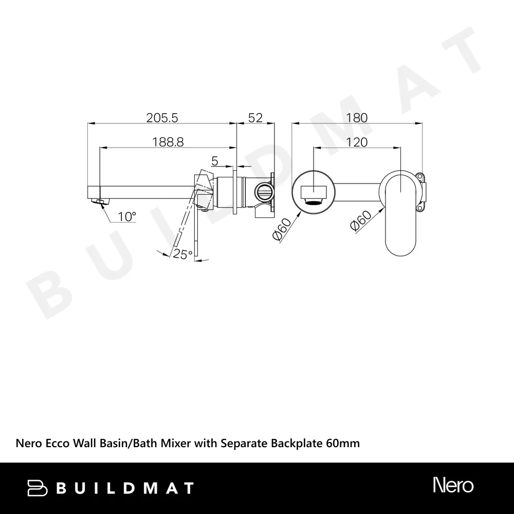Nero Ecco Wall Basin/Bath Mixer with Separate Backplate 60mm Chrome - Image 4