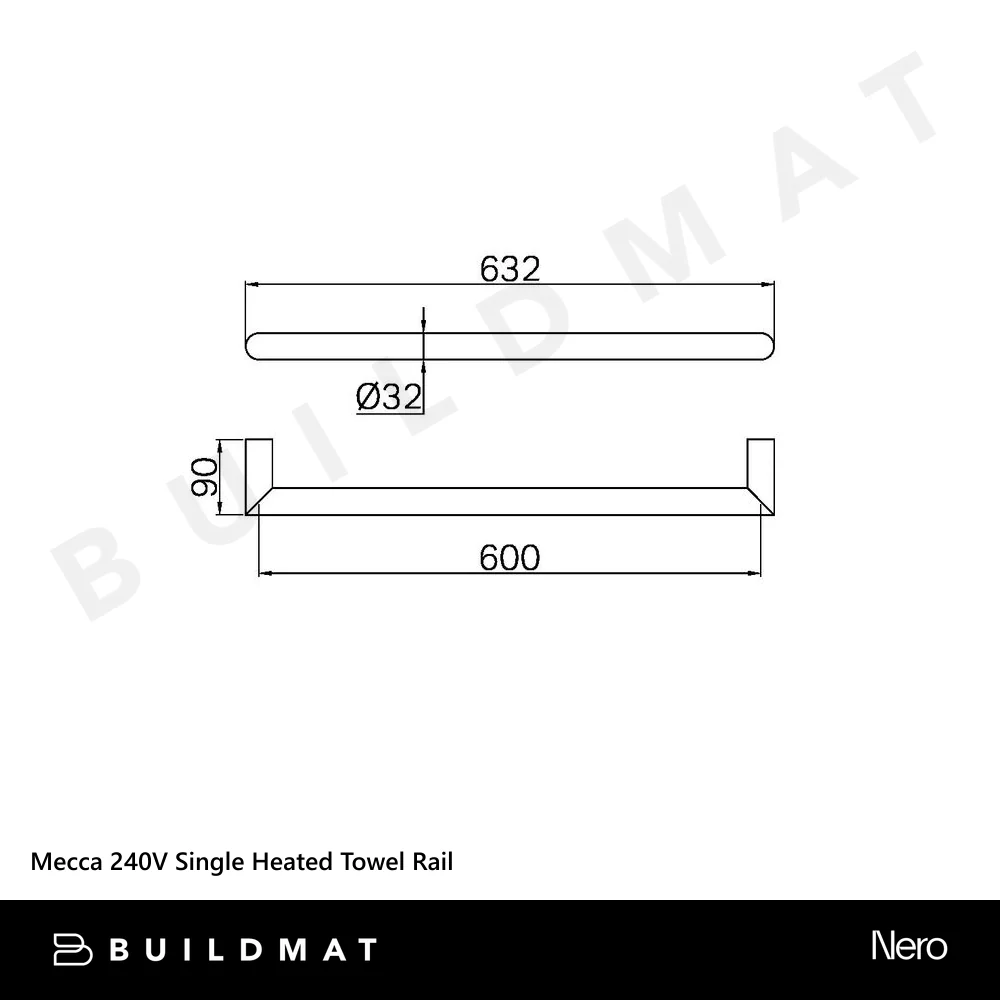 Nero Mecca 240V Single Heated Towel Rail Matte Black - Image 4