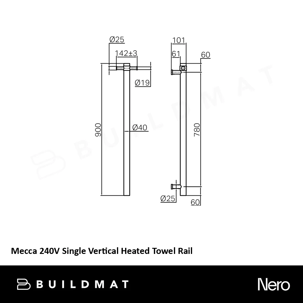 Nero Mecca 240V Single Vertical Heated Towel Rail Brushed Bronze - Image 5