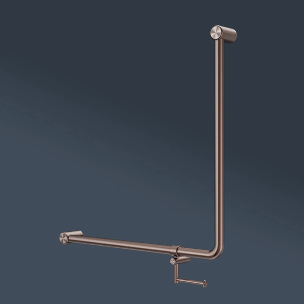 Nero Mecca Care 750x750mm 90 degree Bent Tube Grab Rail With Toilet Roll Holder Brushed Bronze - Image 2