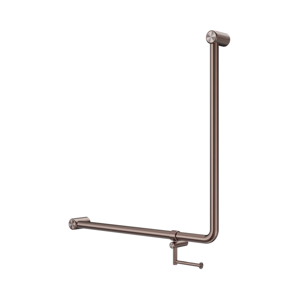 Nero Mecca Care 750x750mm 90 degree Bent Tube Grab Rail With Toilet Roll Holder Brushed Bronze - Image 3