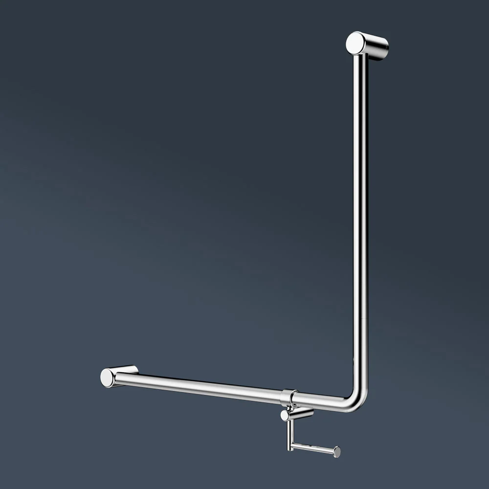 Nero Mecca Care 750x750mm 90 degree Bent Tube Grab Rail With Toilet Roll Holder Chrome - Image 2