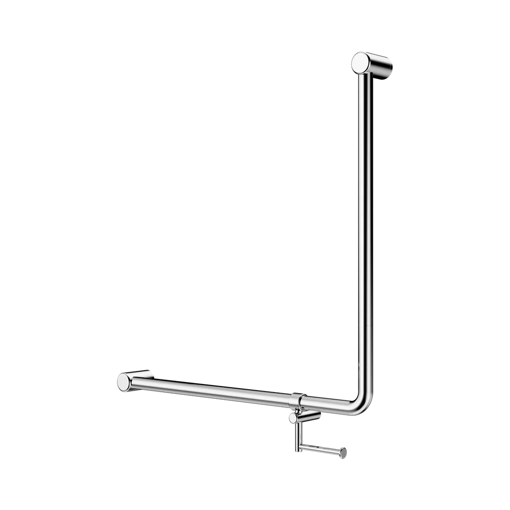 Nero Mecca Care 750x750mm 90 degree Bent Tube Grab Rail With Toilet Roll Holder Chrome - Image 3
