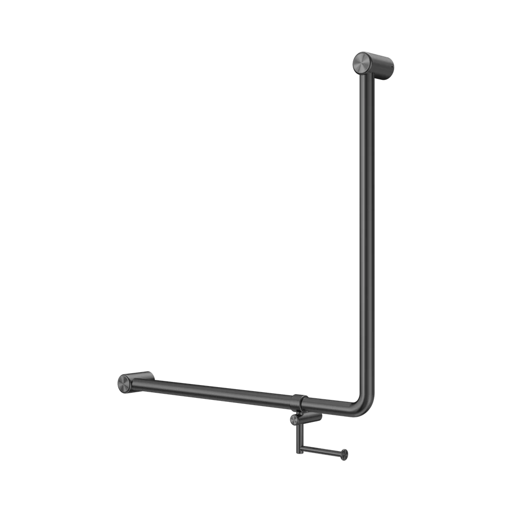 Nero Mecca Care 750x750mm 90 degree Bent Tube Grab Rail With Toilet Roll Holder Gunmetal