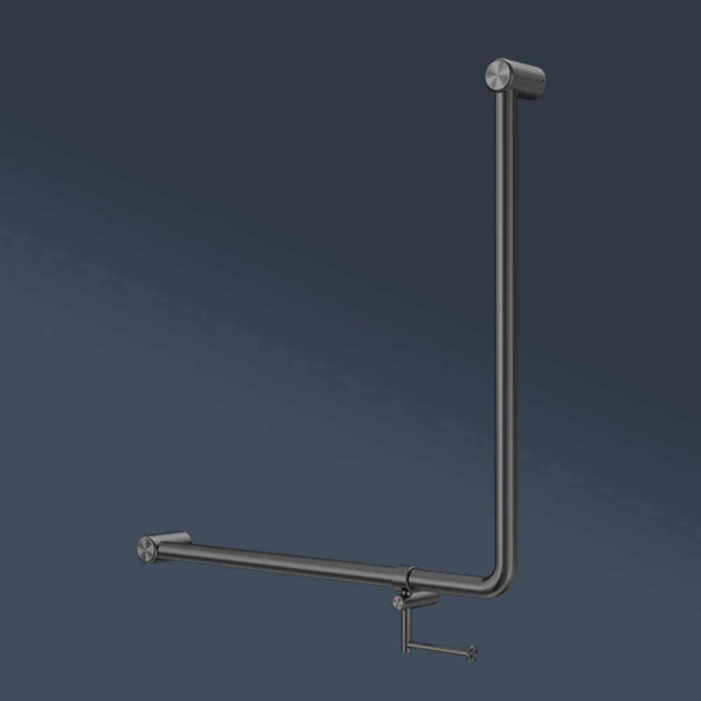 Nero Mecca Care 750x750mm 90 degree Bent Tube Grab Rail With Toilet Roll Holder Gunmetal - Image 2