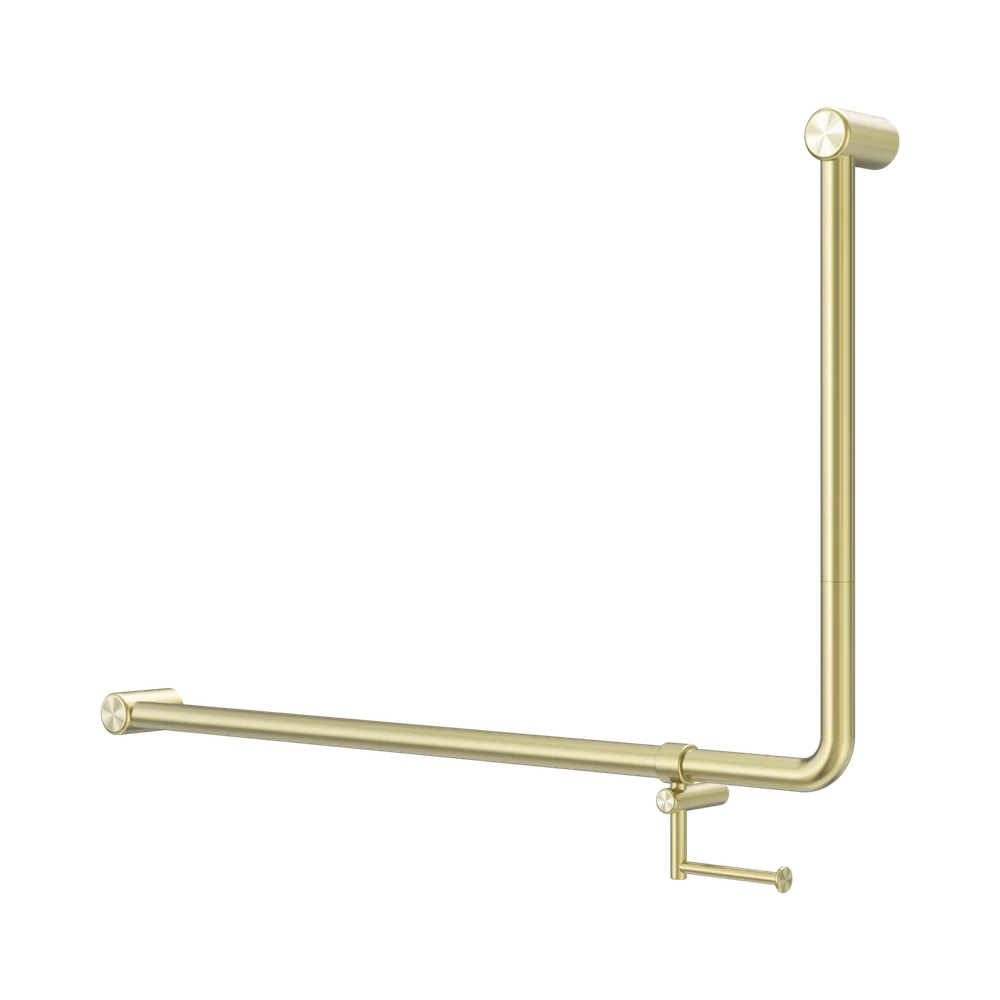 Nero Mecca Care DDA 600x1000mm 90 degree Bent Tube Grab Rail With Toilet Roll Holder Brushed Gold