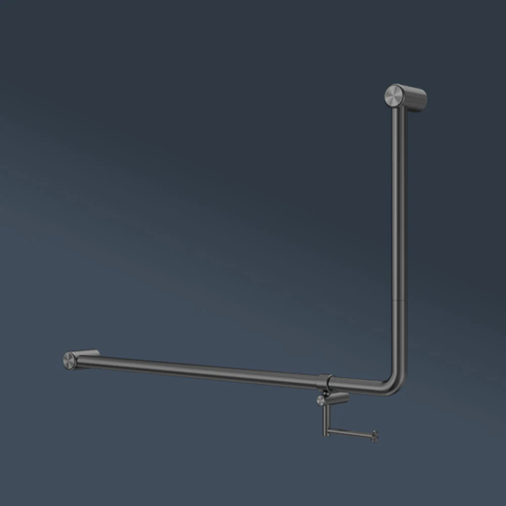 Nero Mecca Care DDA 600x1000mm 90 degree Bent Tube Grab Rail With Toilet Roll Holder Gunmetal - Image 2