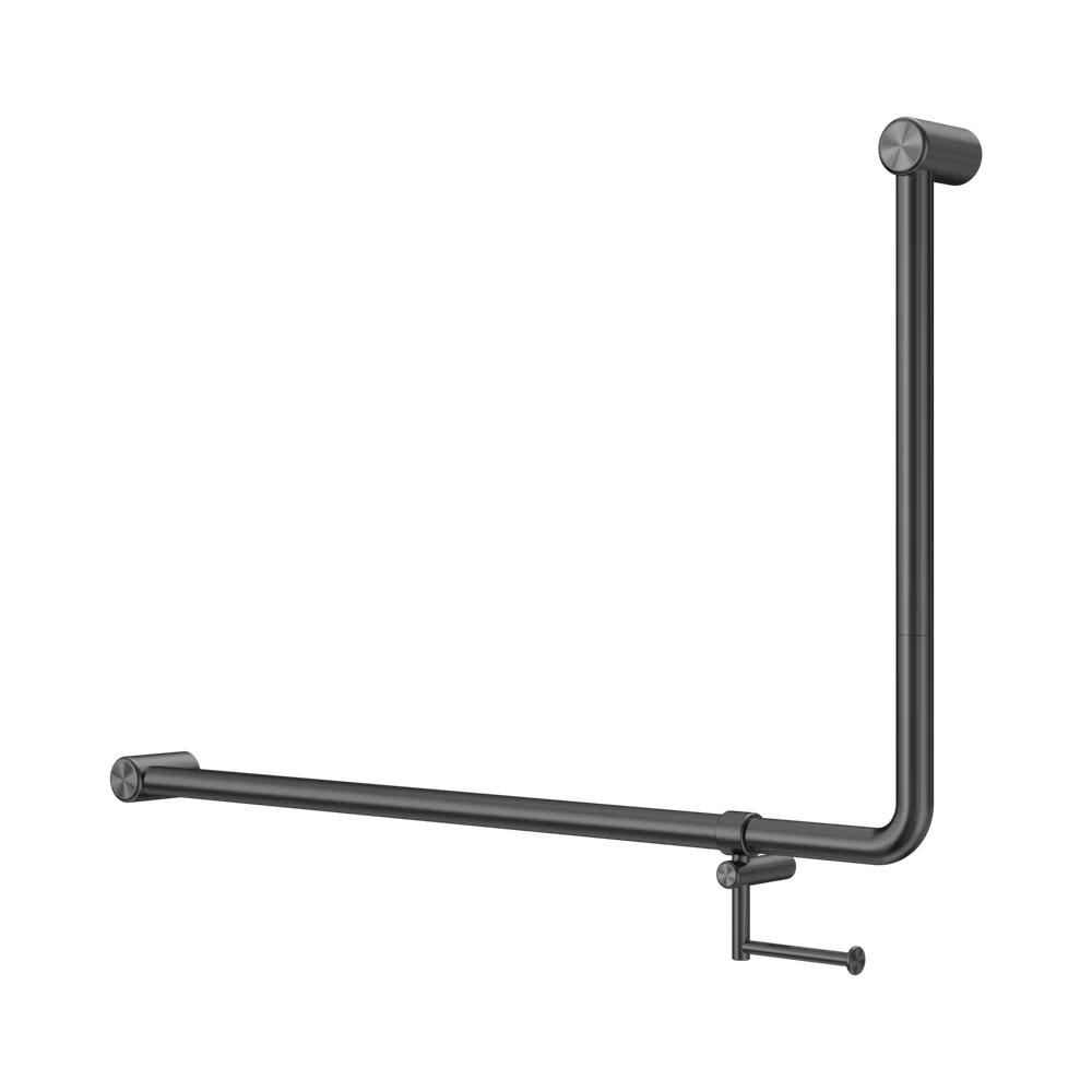 Nero Mecca Care DDA 600x1000mm 90 degree Bent Tube Grab Rail With Toilet Roll Holder Gunmetal - Image 3