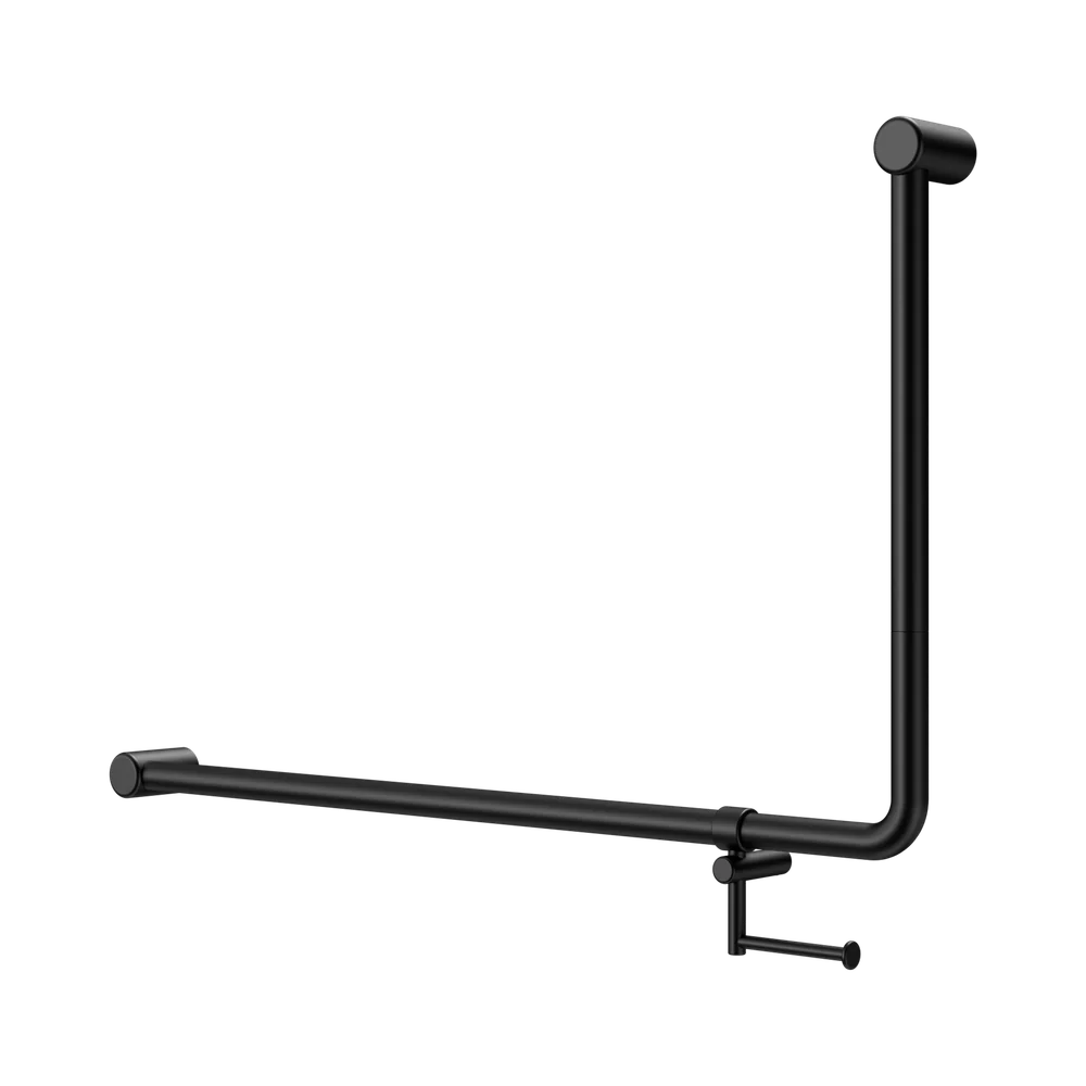 Nero Mecca Care DDA 600x1000mm 90 degree Bent Tube Grab Rail With Toilet Roll Holder Matte Black