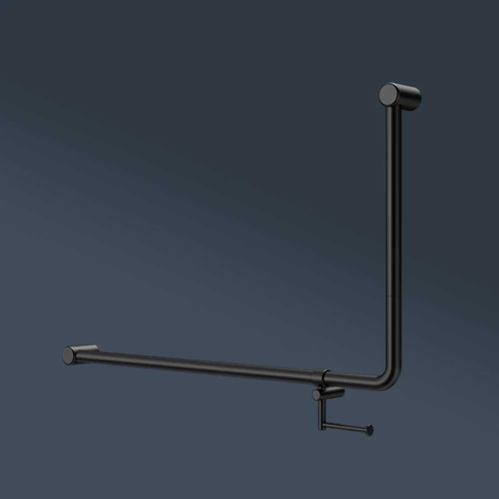 Nero Mecca Care DDA 600x1000mm 90 degree Bent Tube Grab Rail With Toilet Roll Holder Matte Black - Image 2