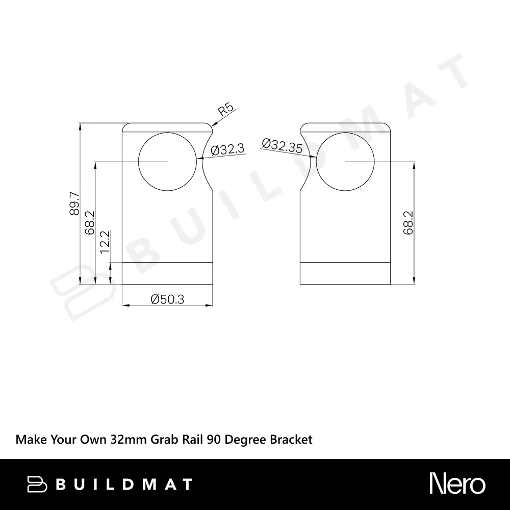 Nero Mecca Care Make Your Own 32mm Grab Rail 90 Degree Bracket Matte Black - Image 5