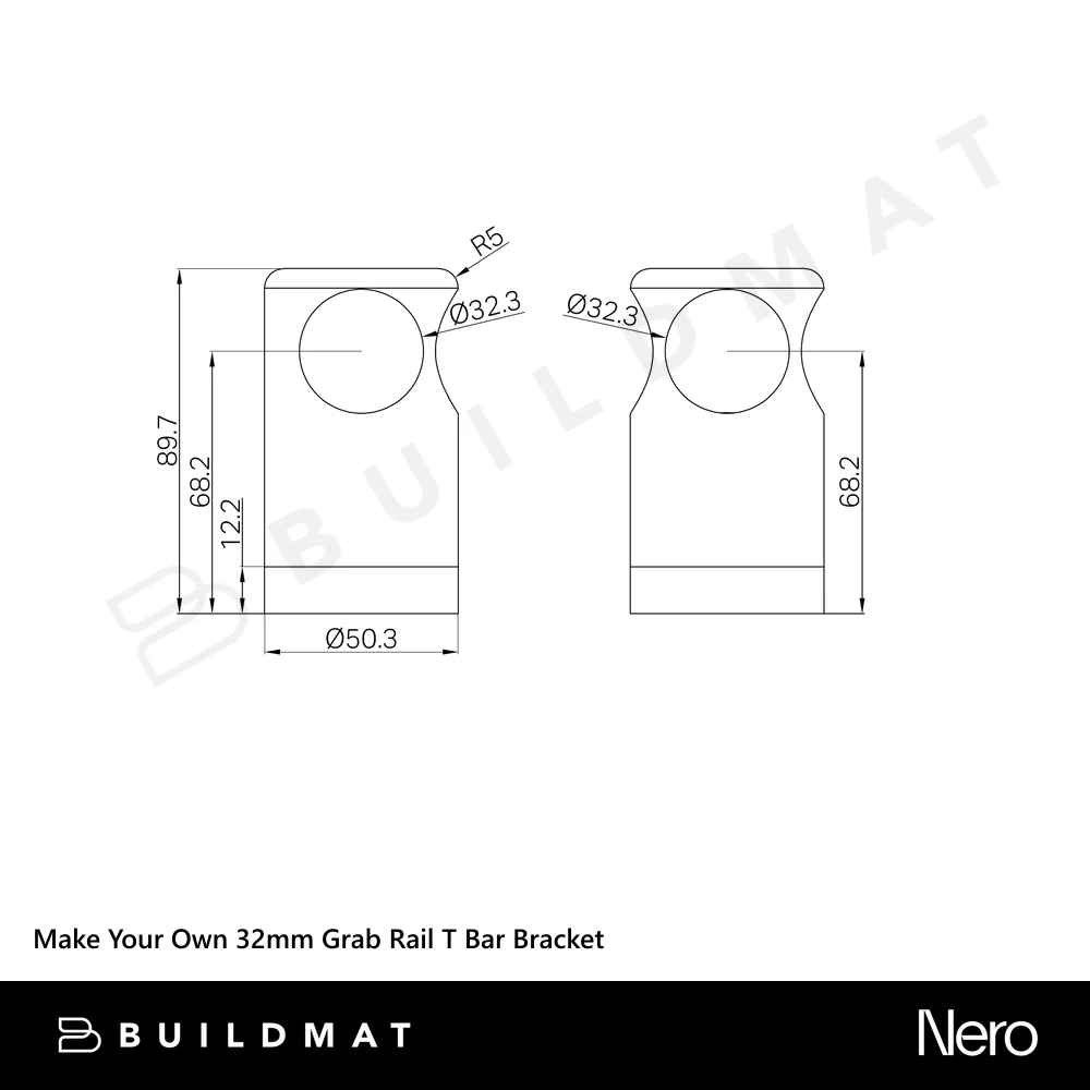 Nero Mecca Care Make Your Own 32mm Grab Rail T Bar Bracket Brushed Nickel - Image 5