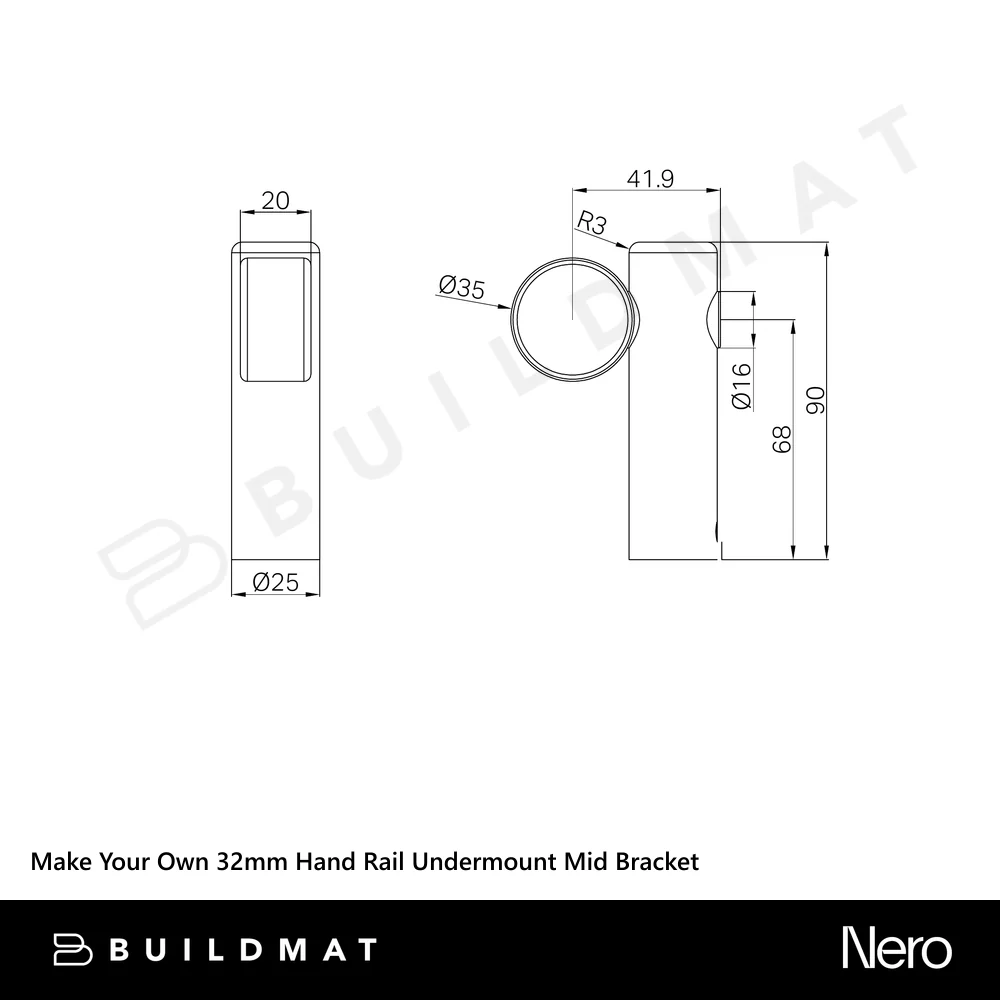 Nero Mecca Care Make Your Own 32mm Hand Rail Undermount Mid Bracket Gunmetal - Image 5