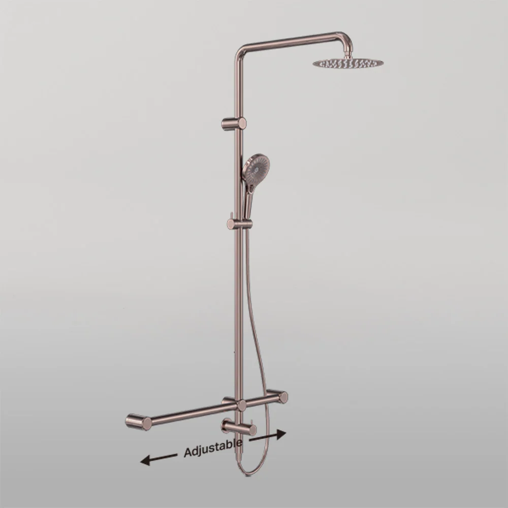 Nero Mecca Care 32mm T Bar Grab Rail 1100 x 750mm Twin Shower Set Brushed Bronze - Image 2